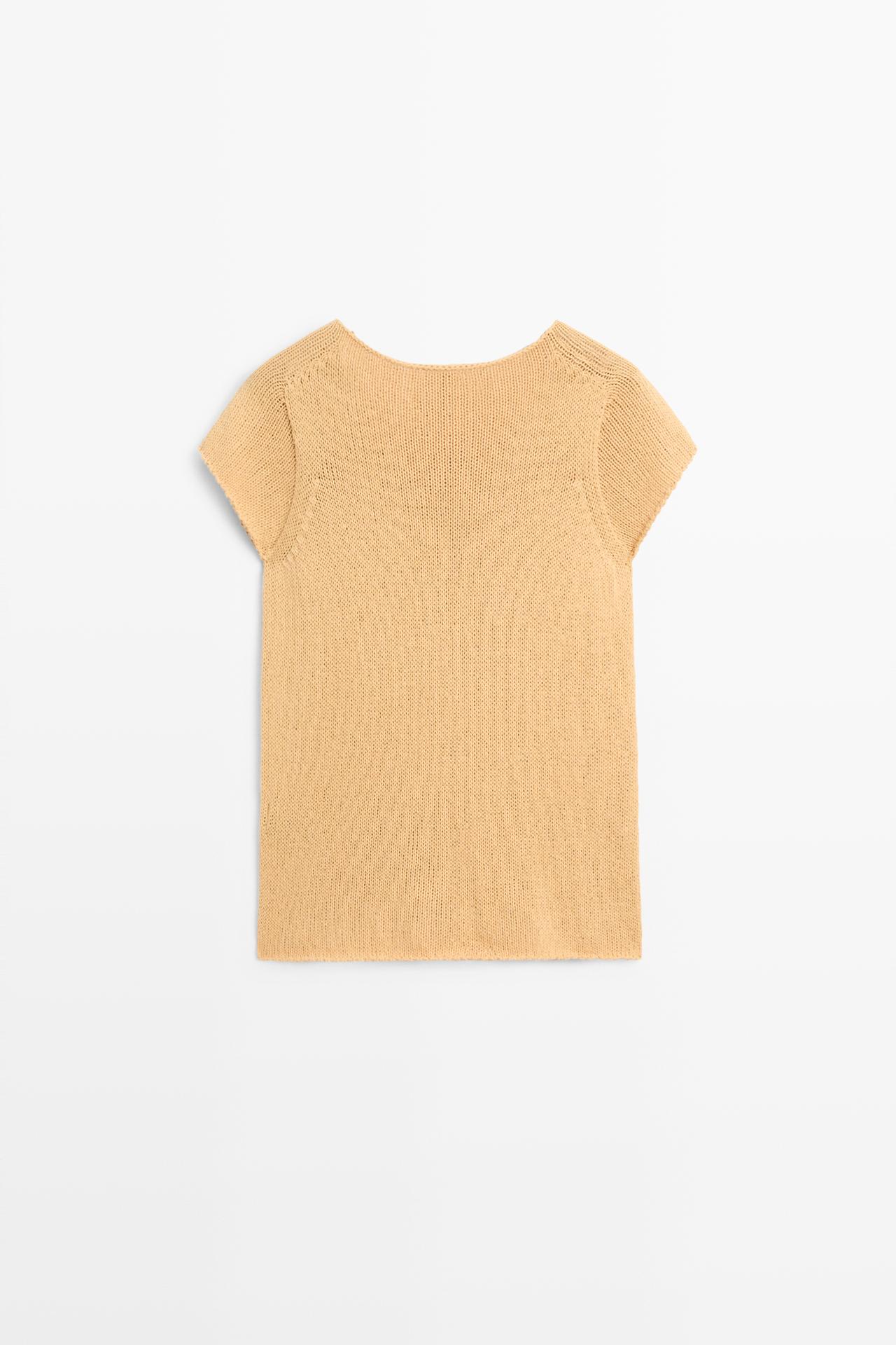 Cotton blend short sleeve knit sweater — CORN YELLOW