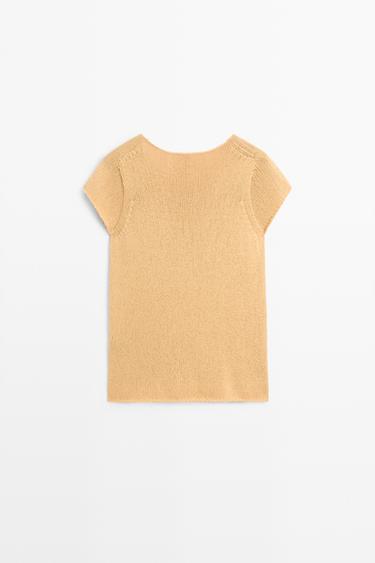 Cotton blend short sleeve knit sweater — CORN YELLOW 6