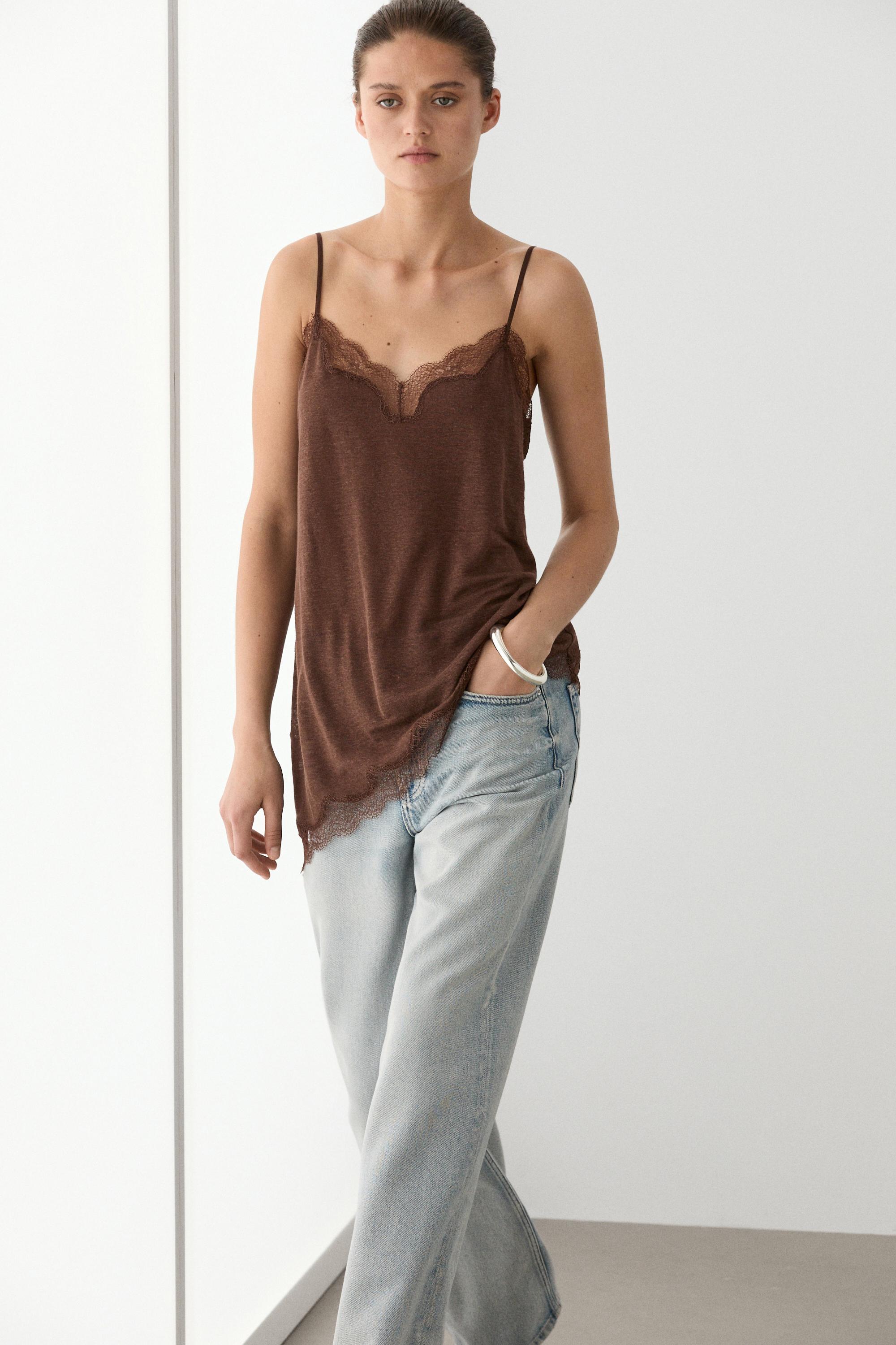Asymmetric linen blend camisole top