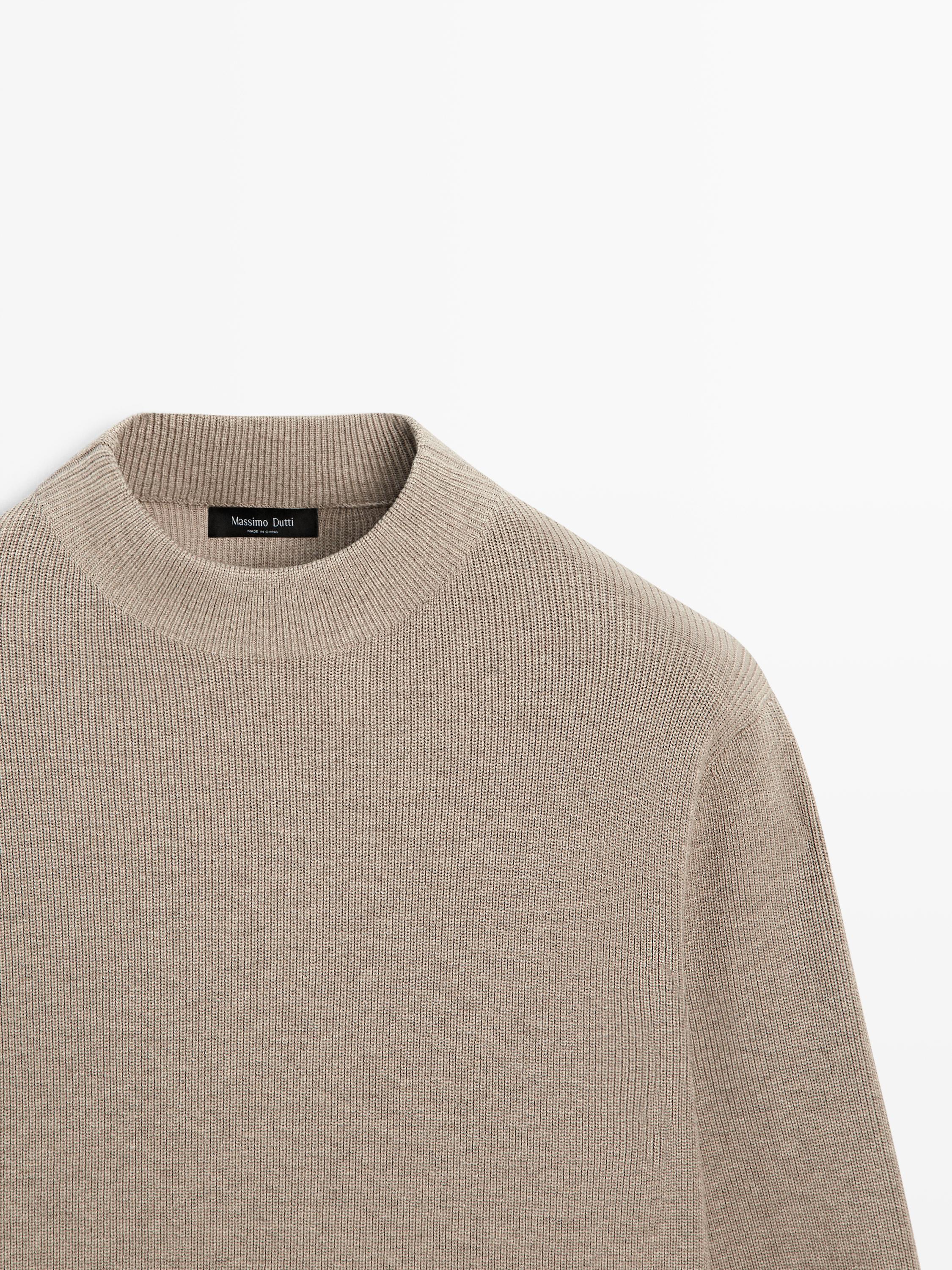 Cotton blend knit sweater with mock turtleneck — MINK