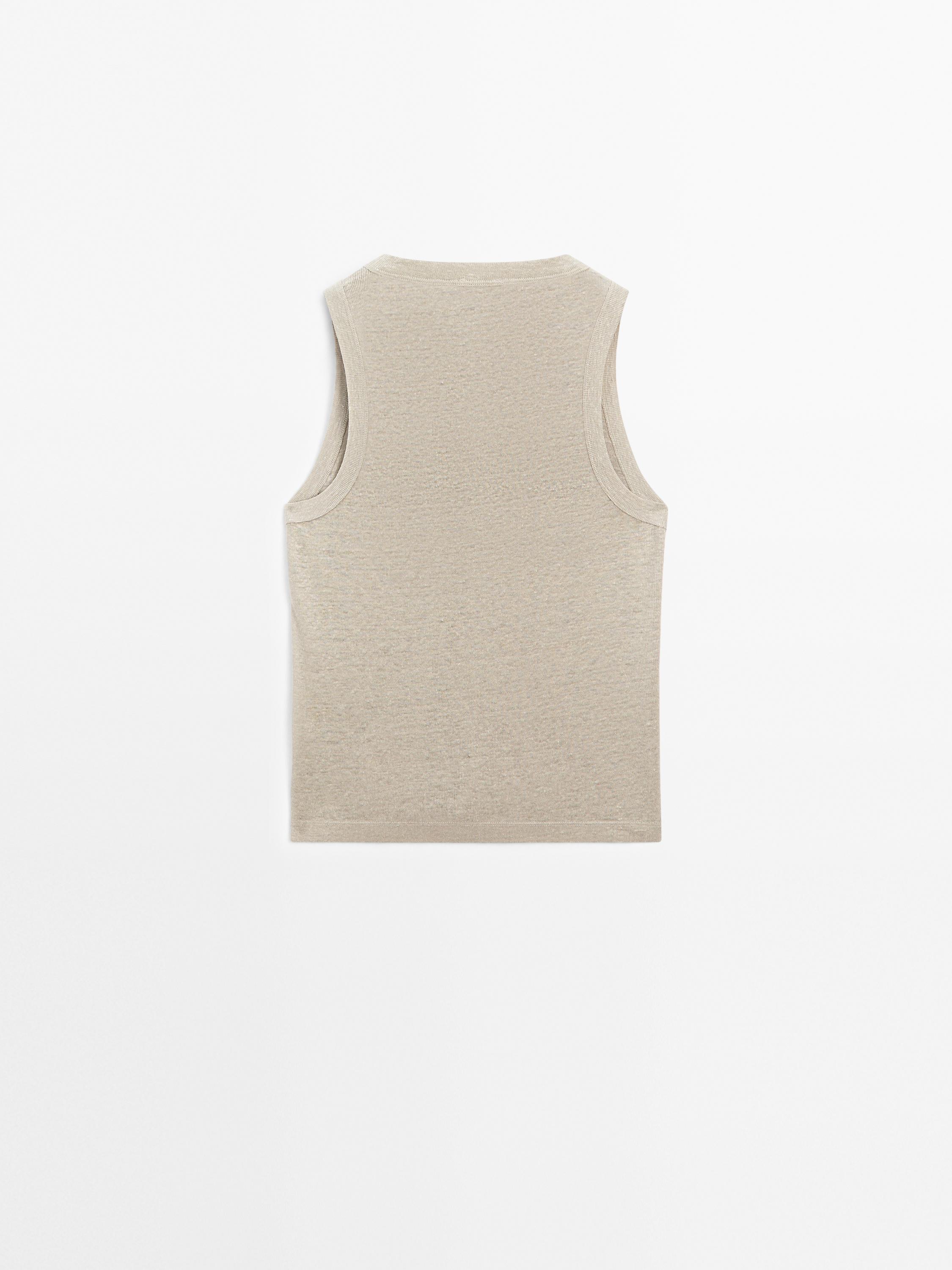 100% linen V-neck knit top