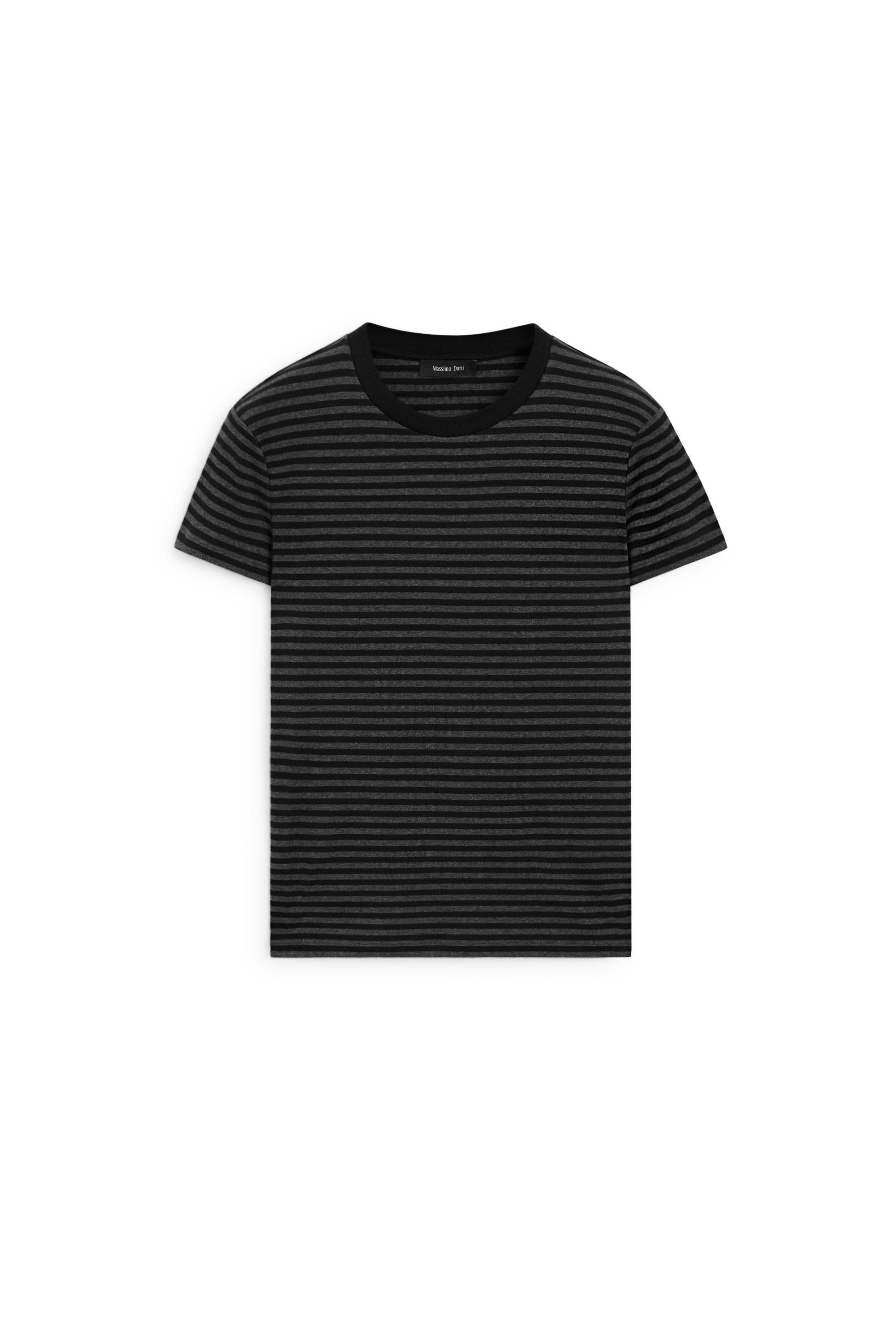 Ribbed striped short sleeve T-shirt — BLACK