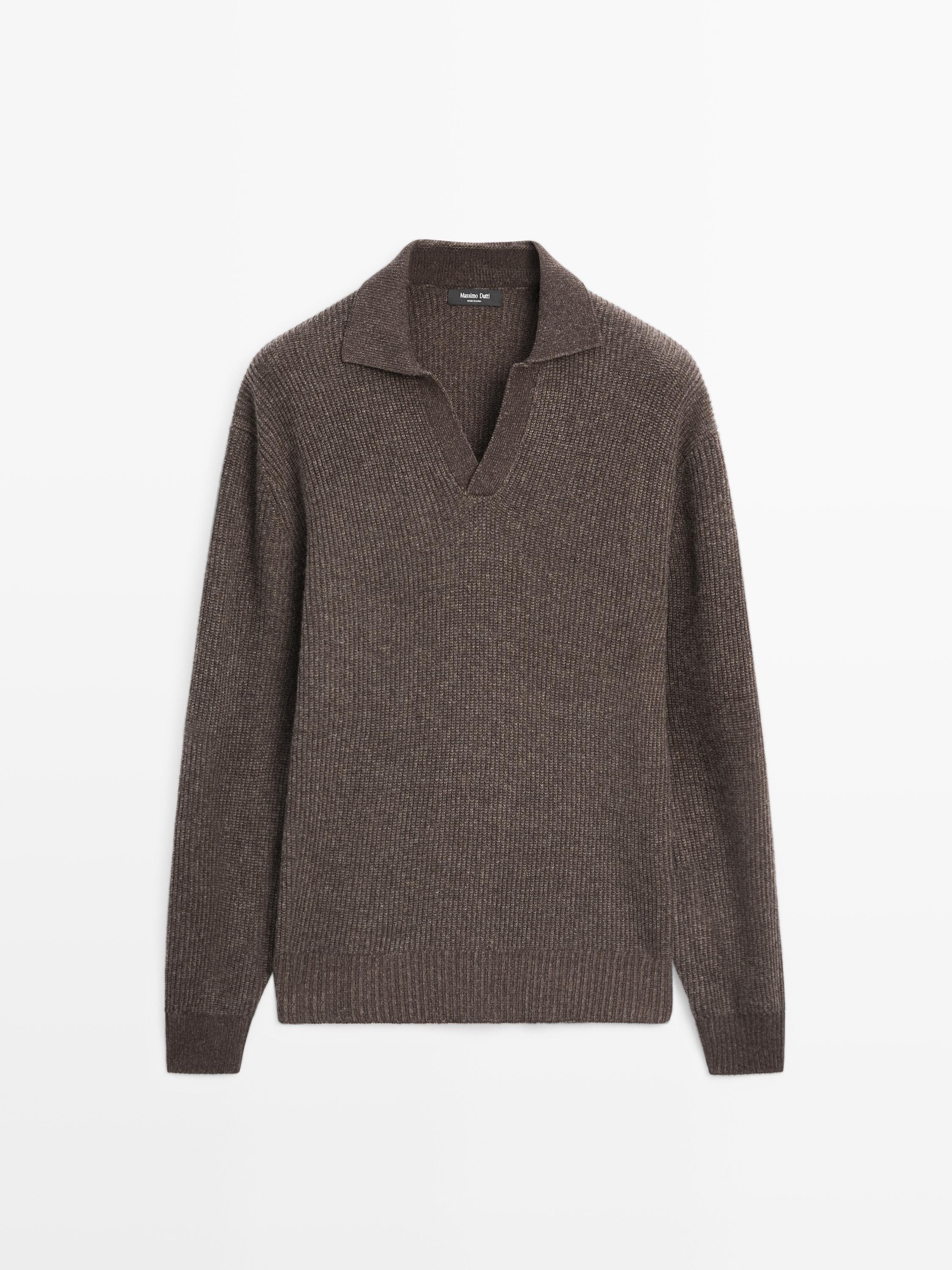 V-neck knit polo sweater