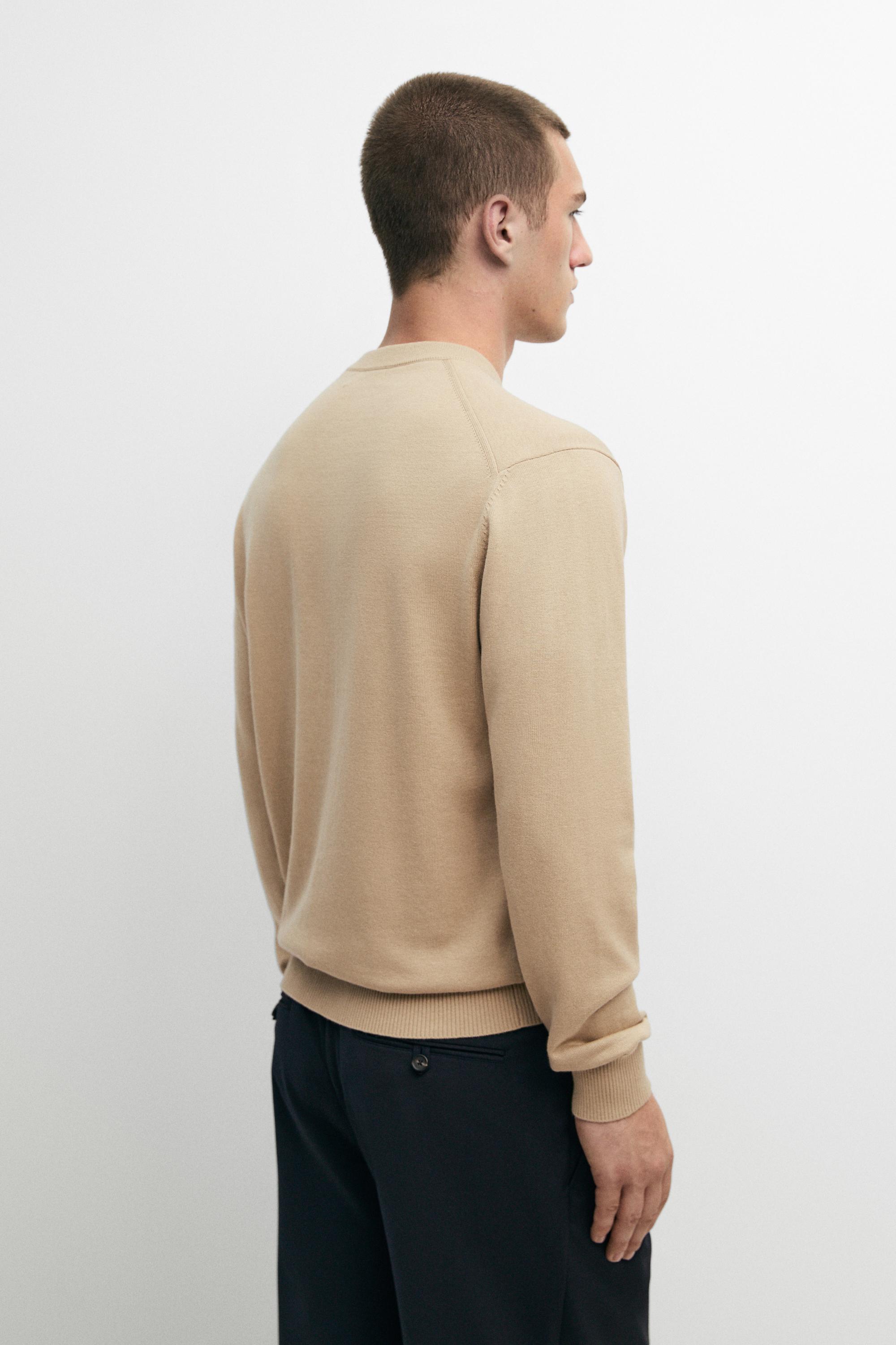 Cotton blend knit sweater — CAMEL