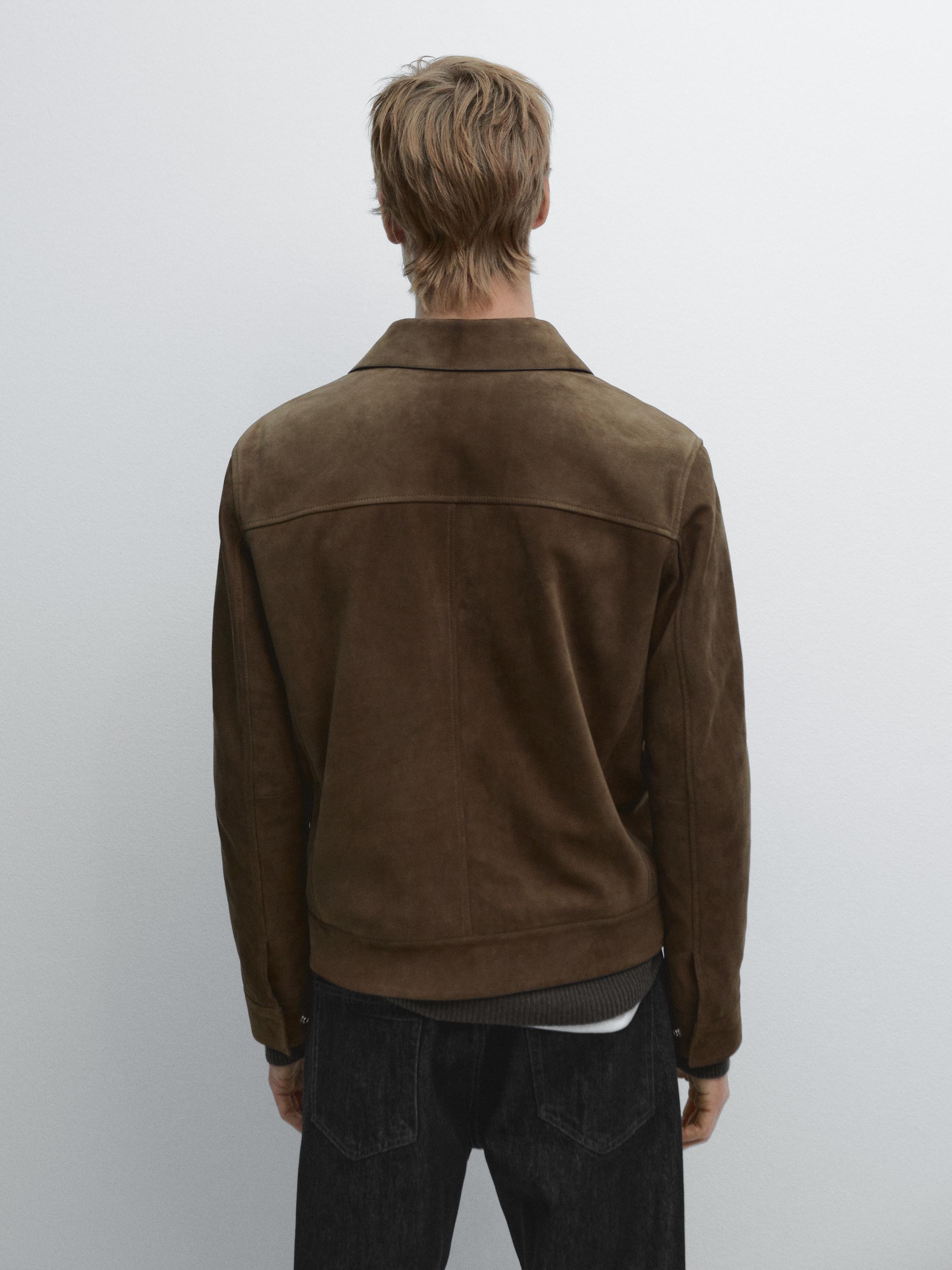 Short suede leather jacket — OLIVE