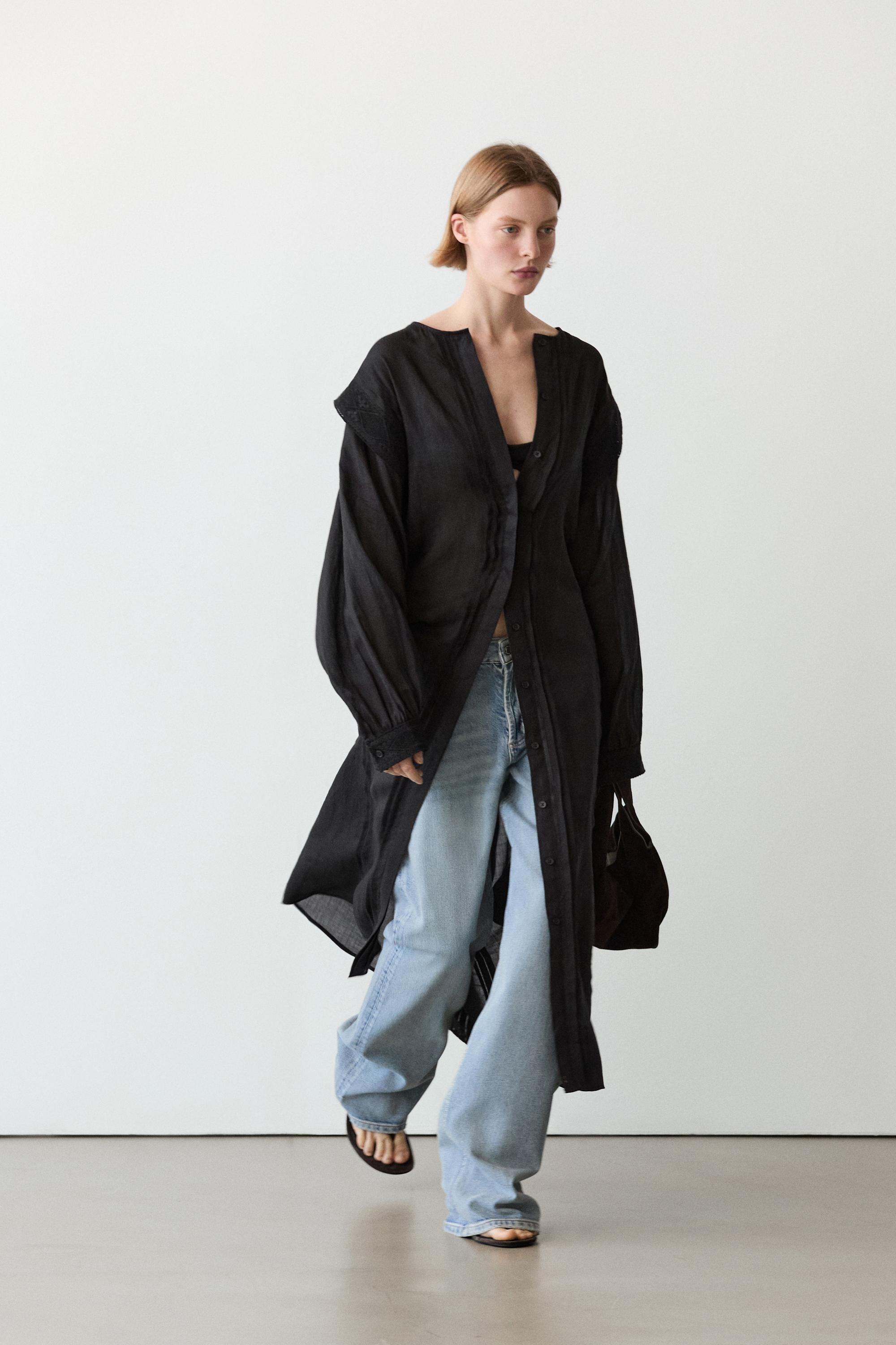 Midi dress with lace sleeves — BLACK