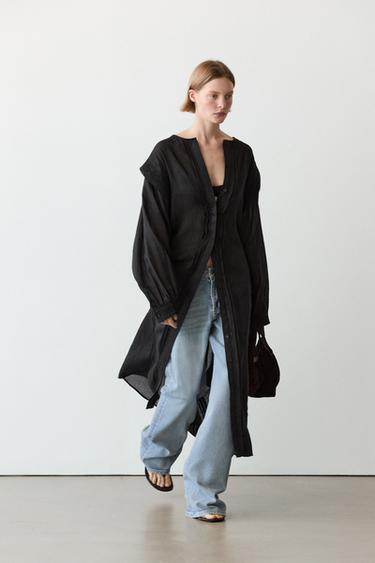 Midi dress with lace sleeves — BLACK 5