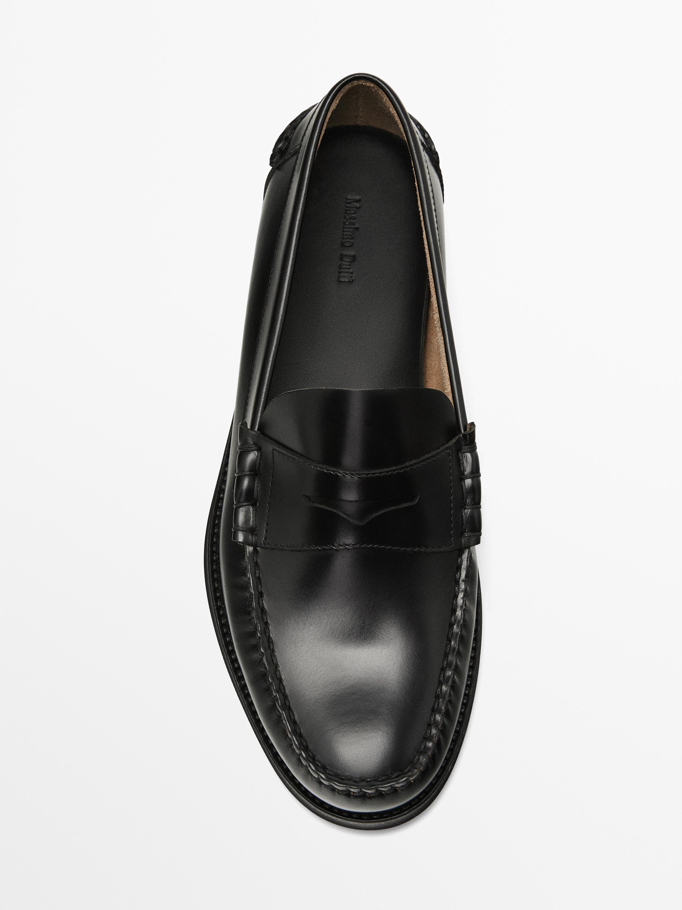 Leather loafers with penny strap — BLACK