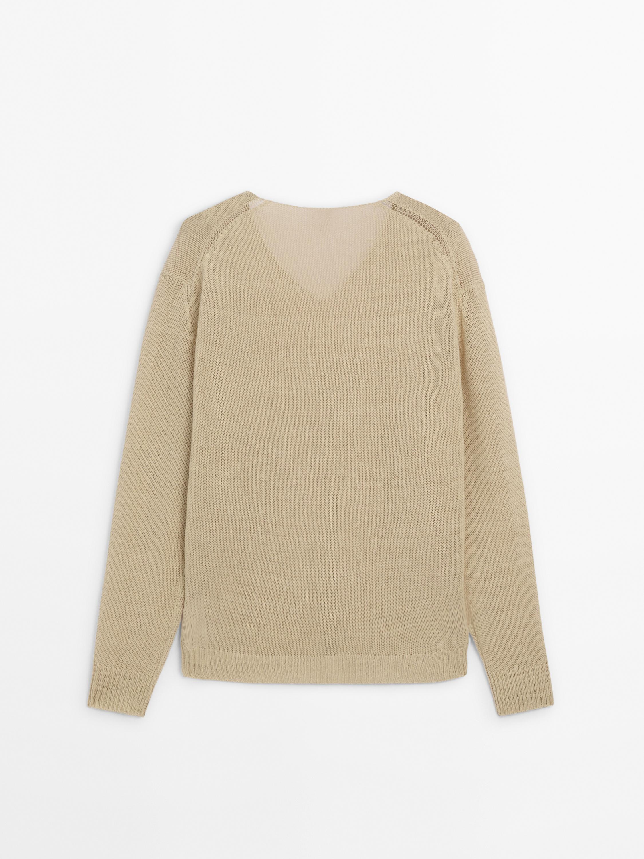 100% linen knit V-neck sweater