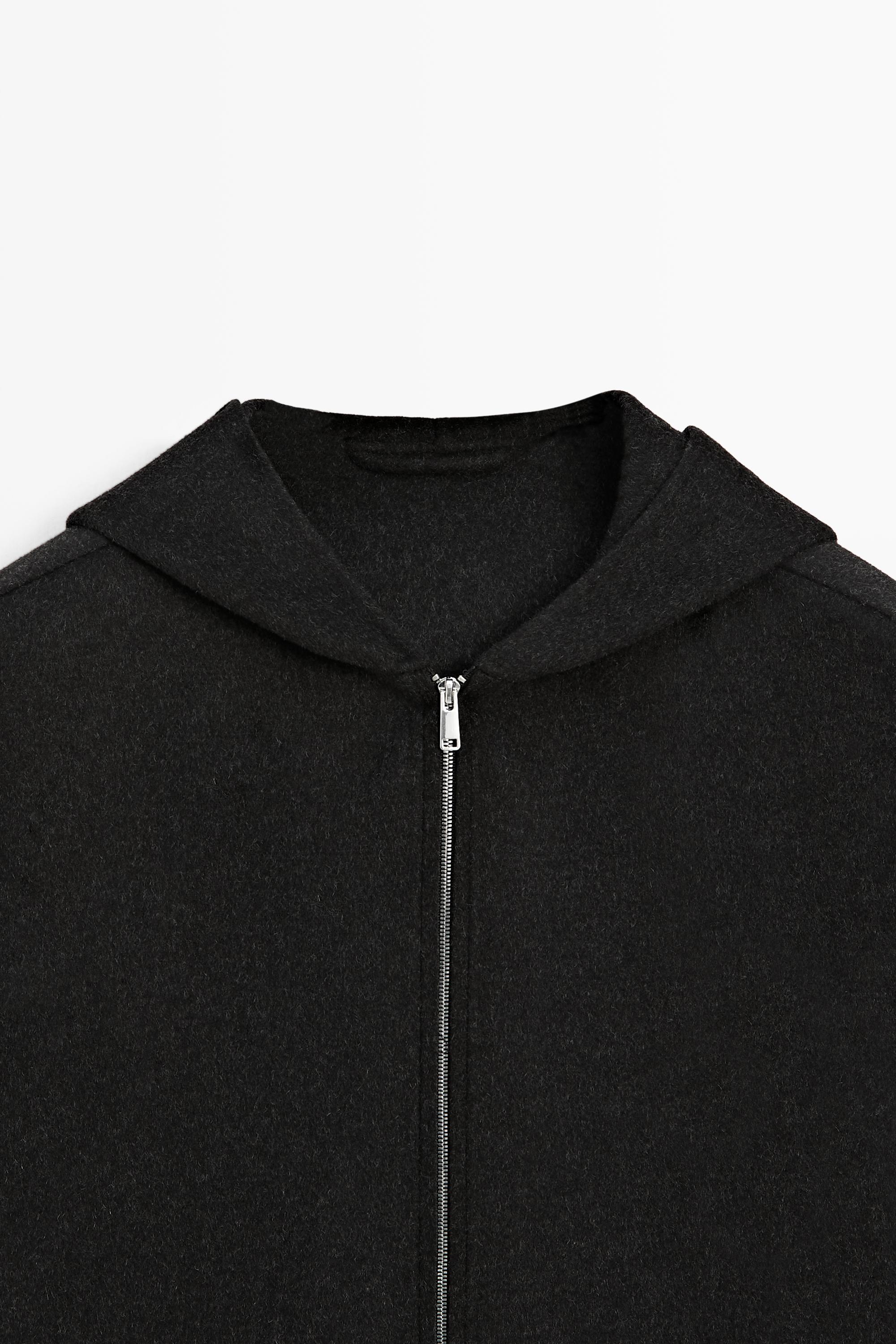 Wool blend double-knit hooded jacket — CHARCOAL