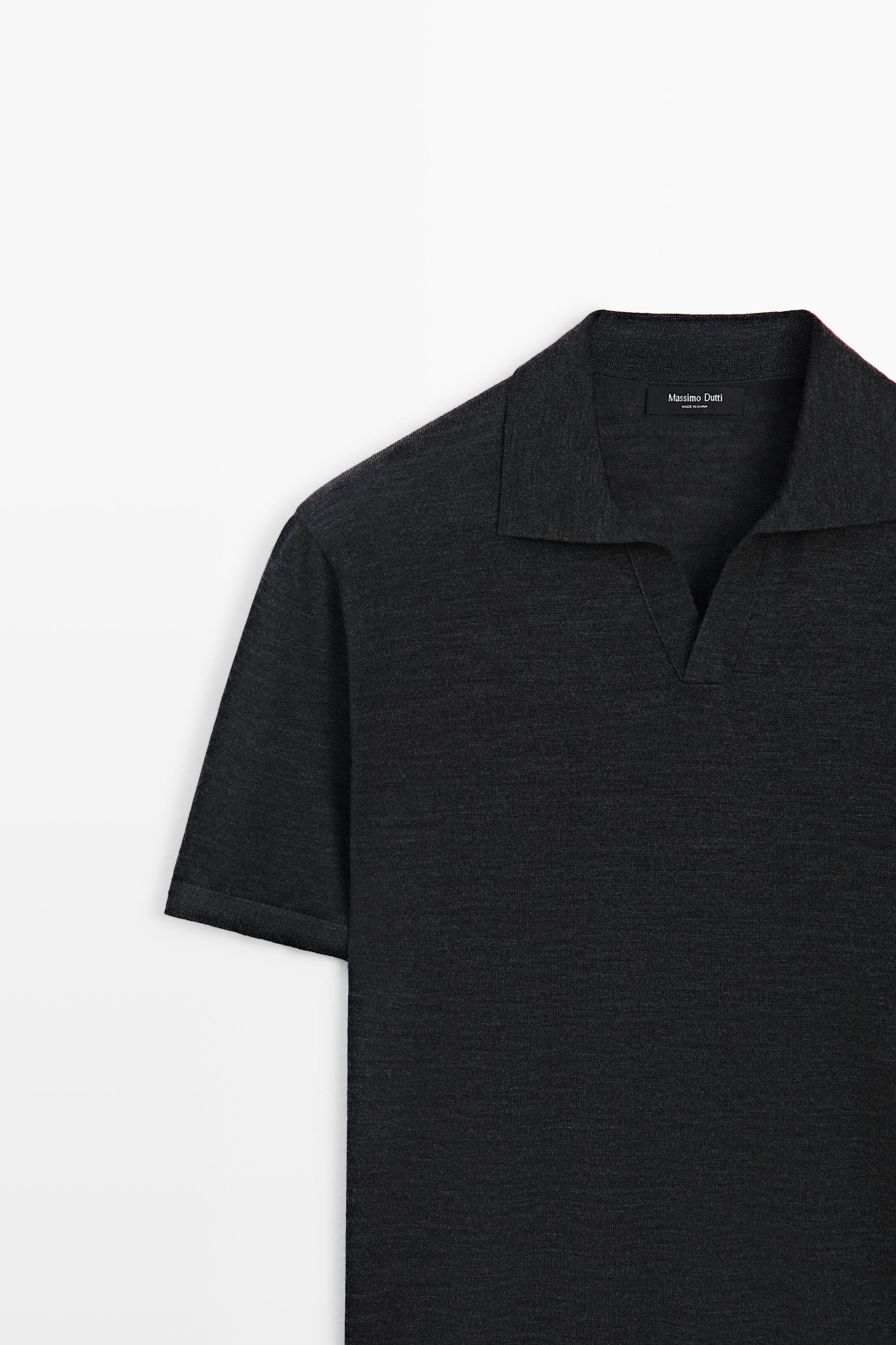 Short sleeve wool blend knit polo shirt — CHARCOAL