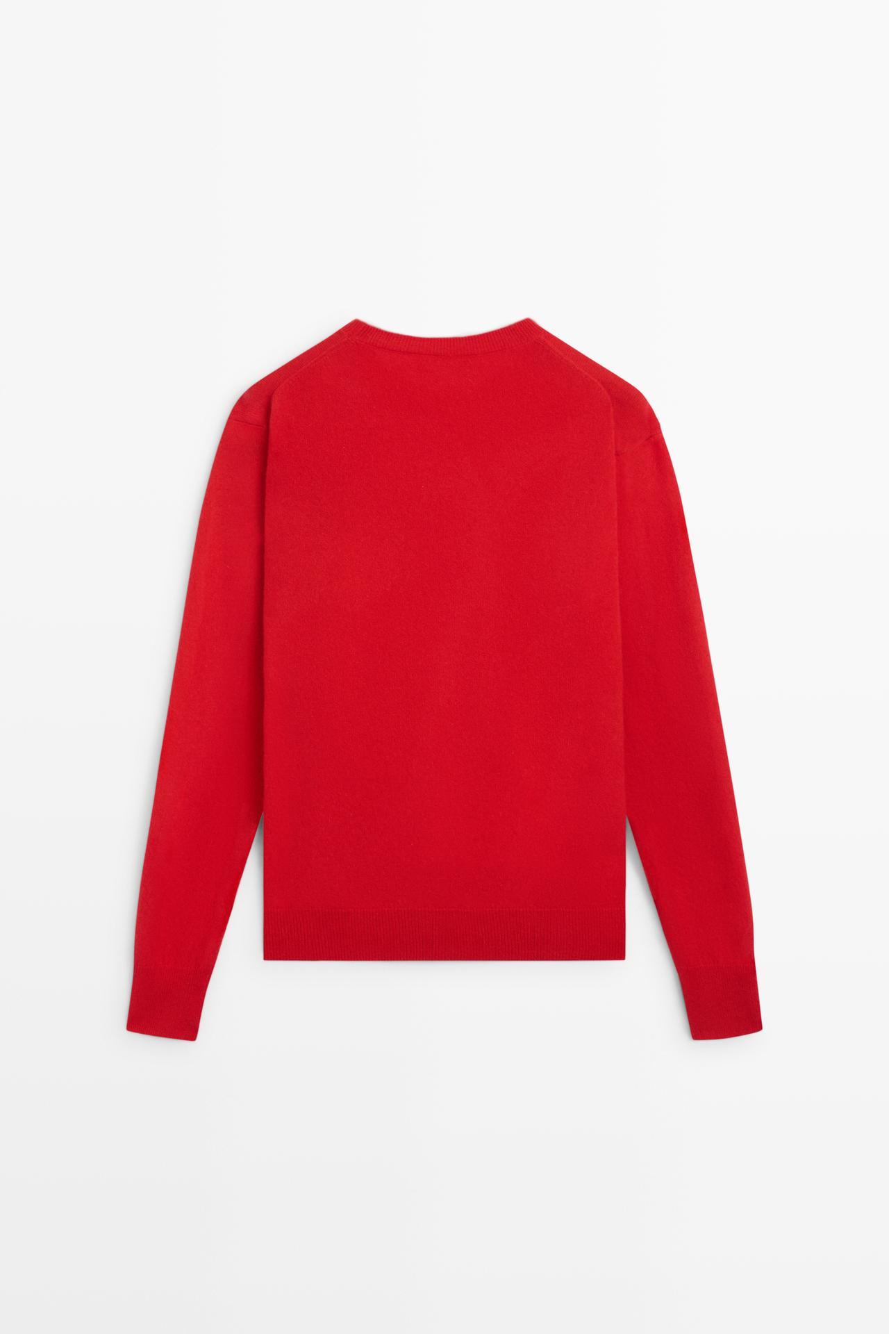Wool blend crew neck knit sweater — RED