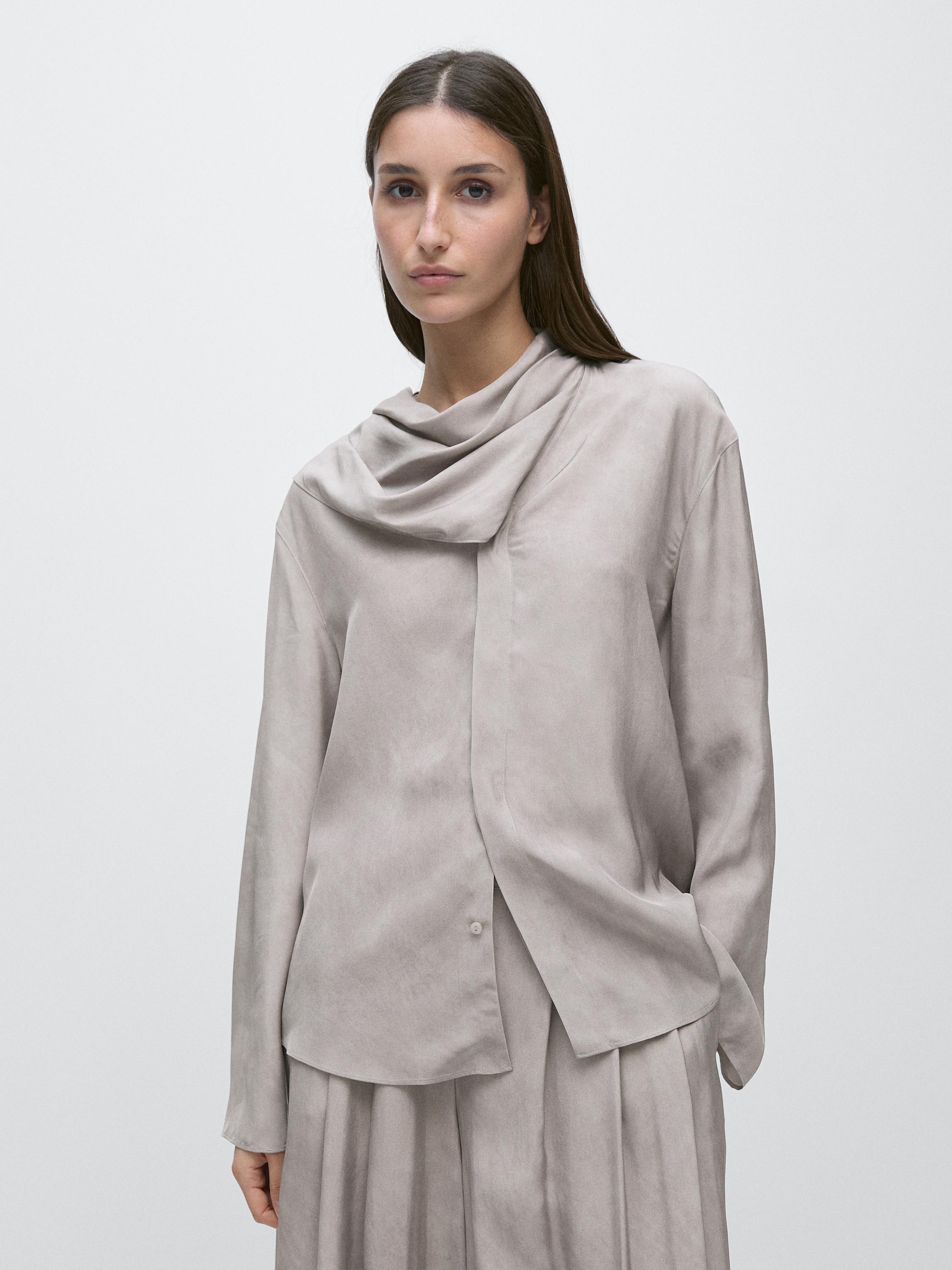 Flowing shirt with scarf detail — GREY