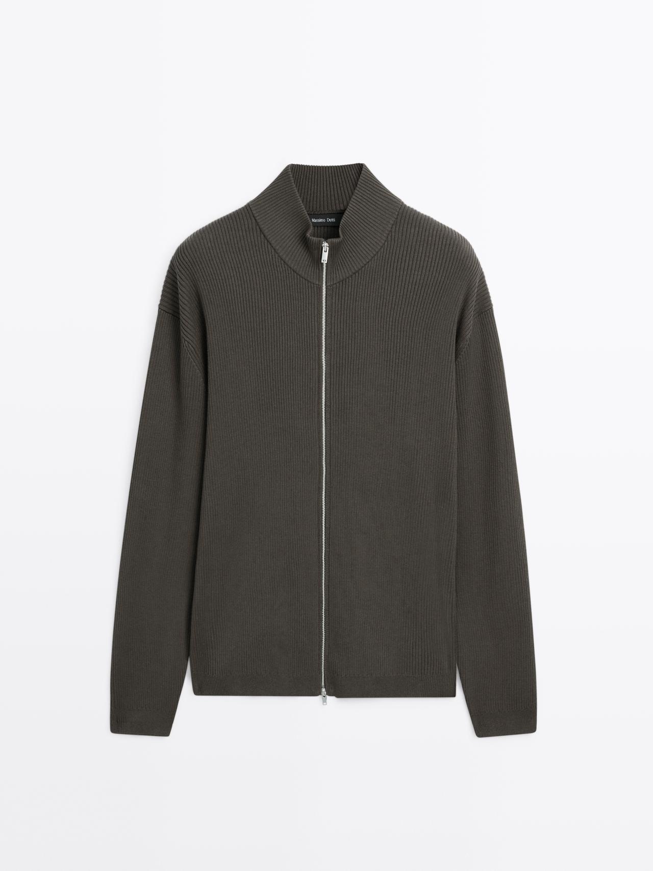 Massimo Dutti - Herre - Cardigan I 100% Bomuld Med Lynlås - Koksgrå - L