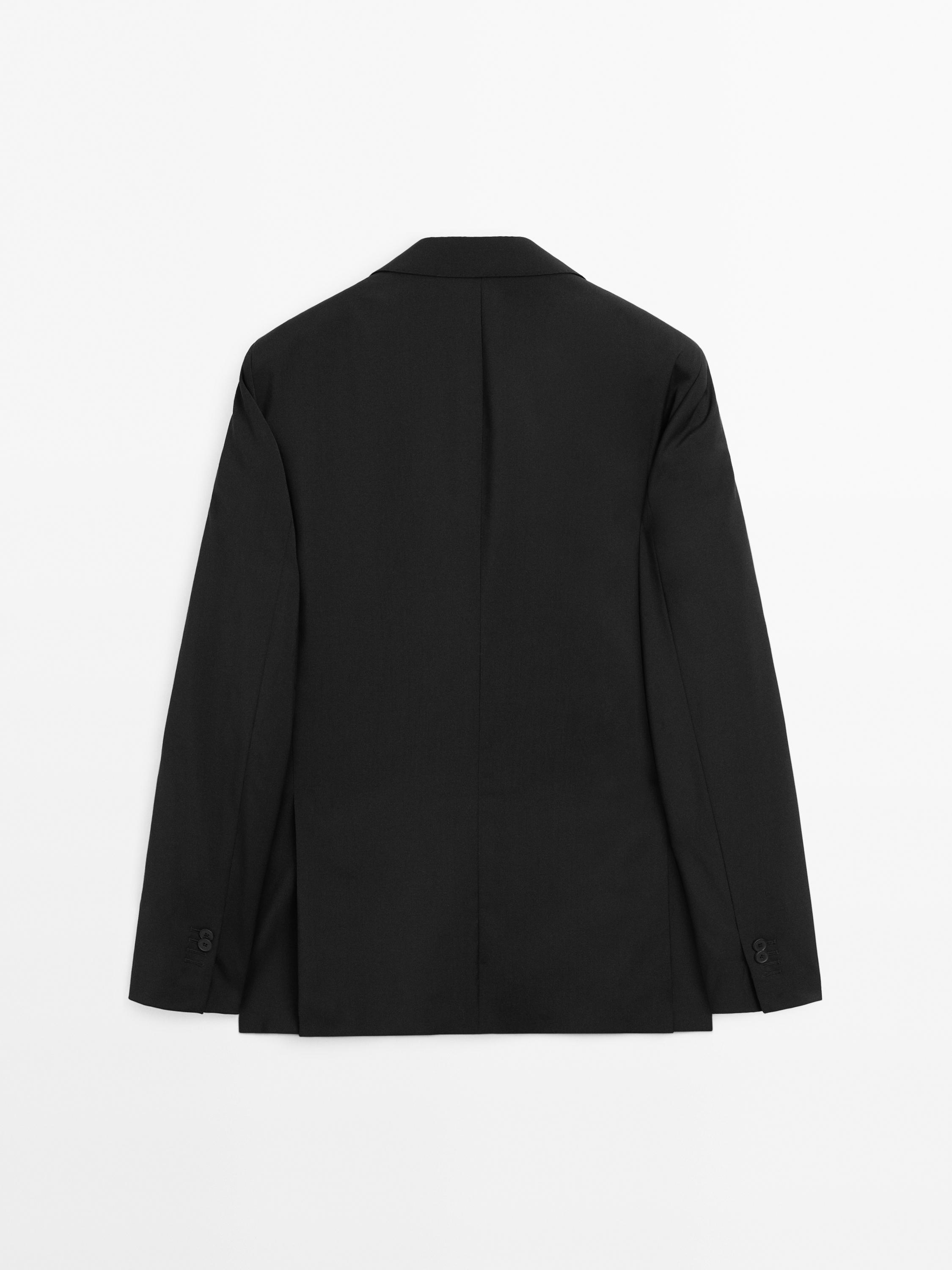 Plain 100% wool suit blazer — BLACK