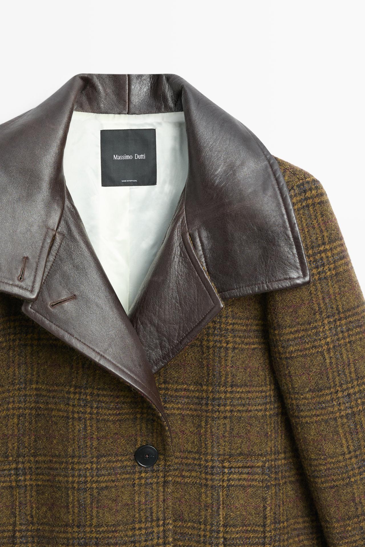 Medium coat with contrasting leather and suede detailing — Olive