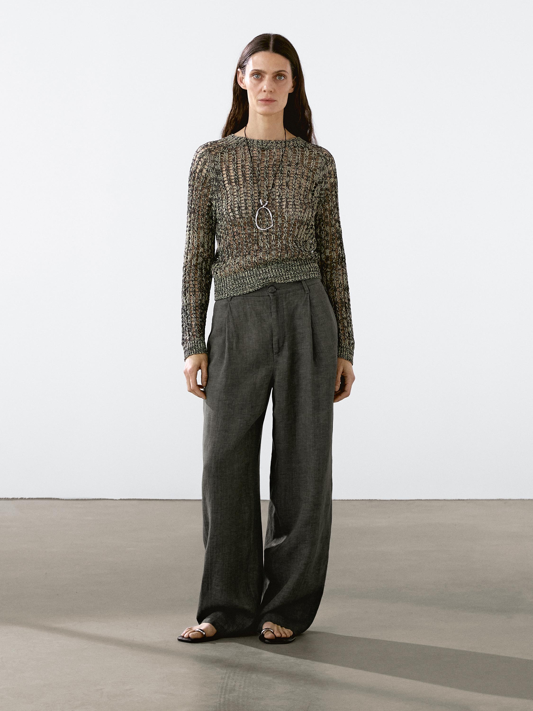 Pantalon wide leg lin
