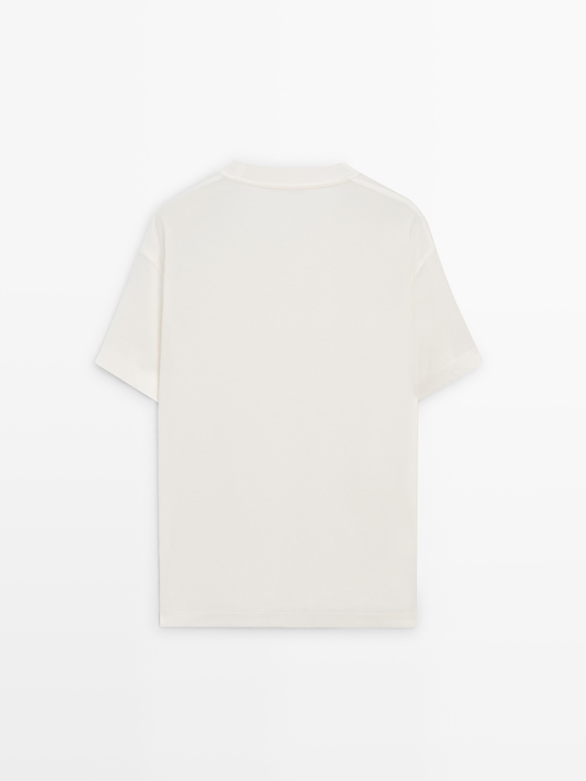 Boxy fit short sleeve cotton blend T-shirt — CREAM