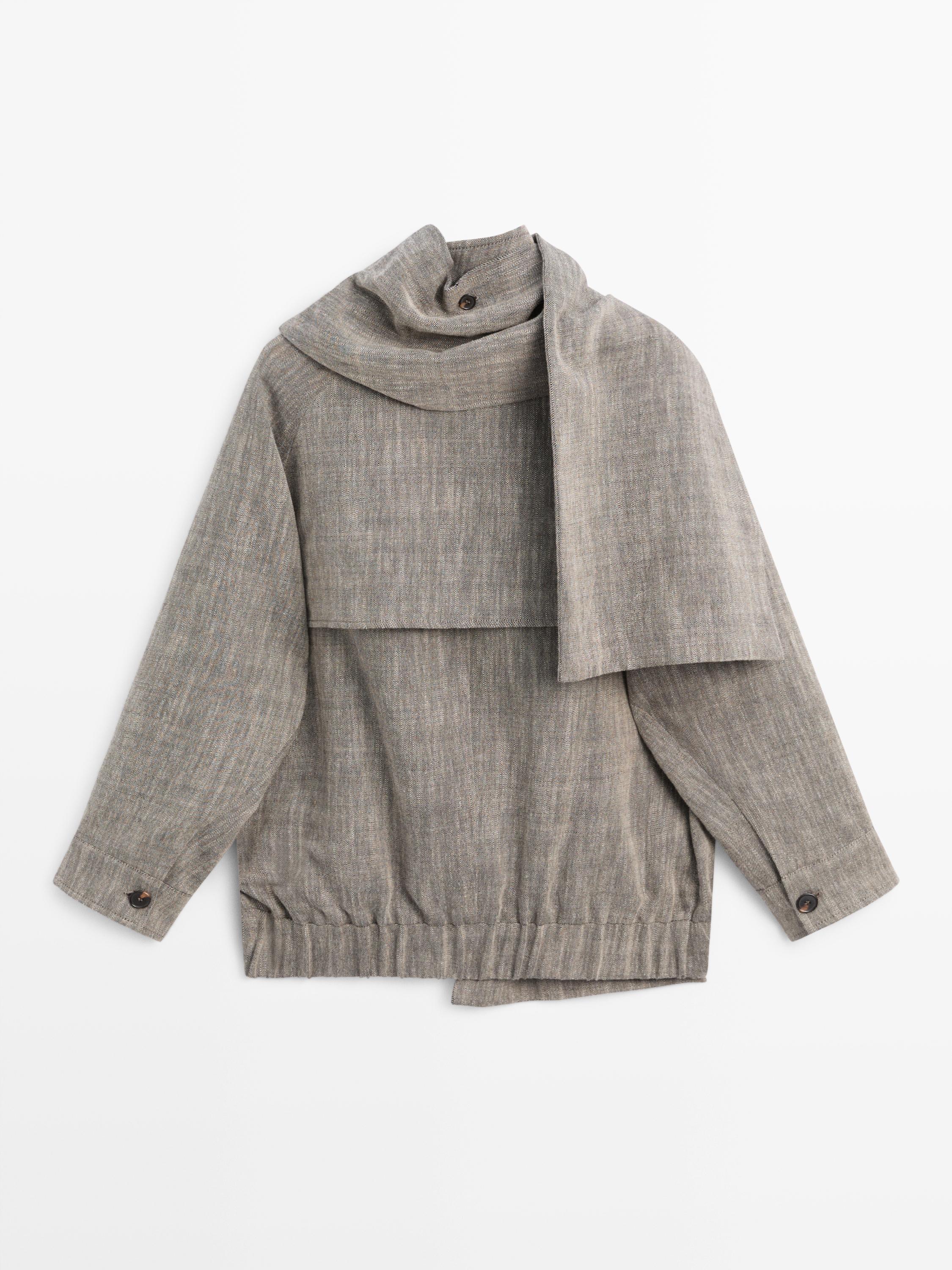 Flecked bomber jacket with scarf — GREY