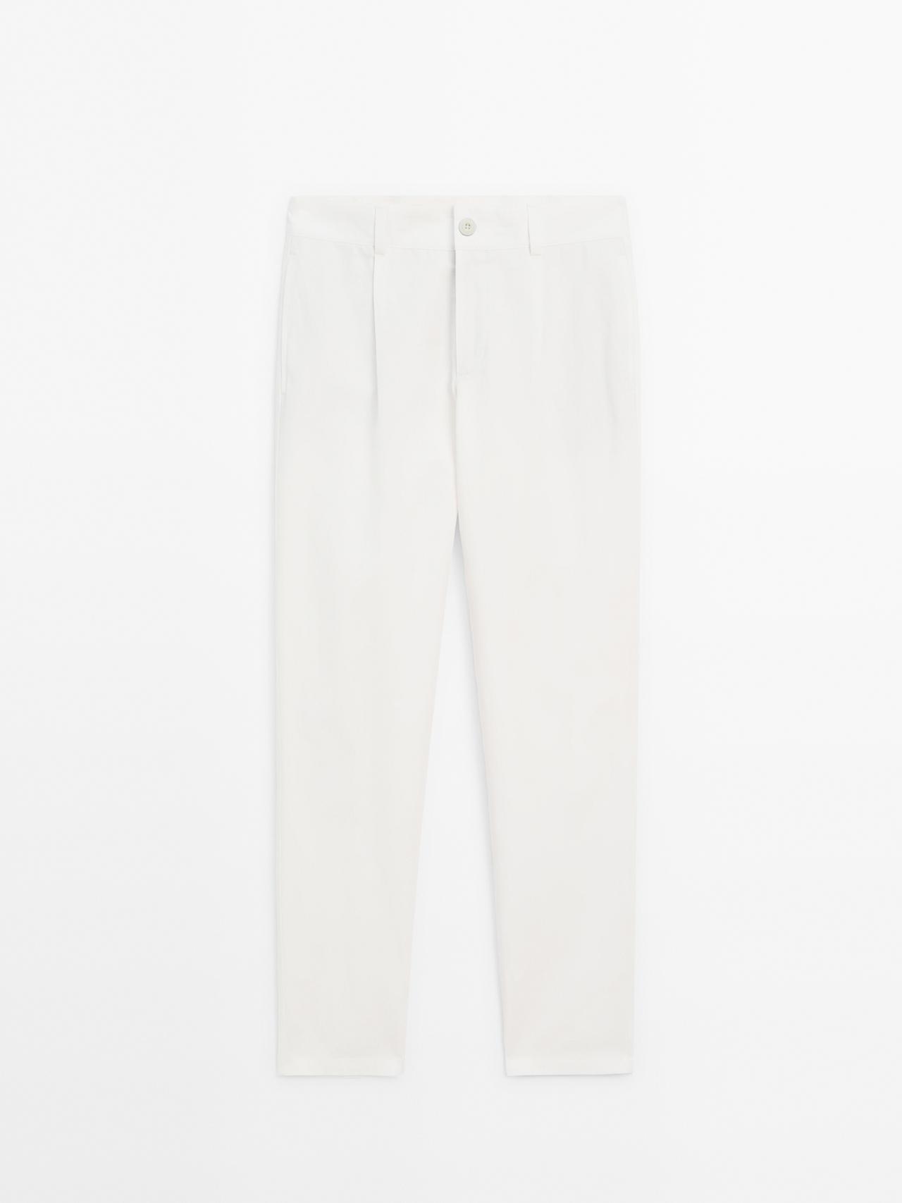 Massimo Dutti - Herre - Relaxed Fit Bukser I Bomuldsblanding - Råhvid - 46