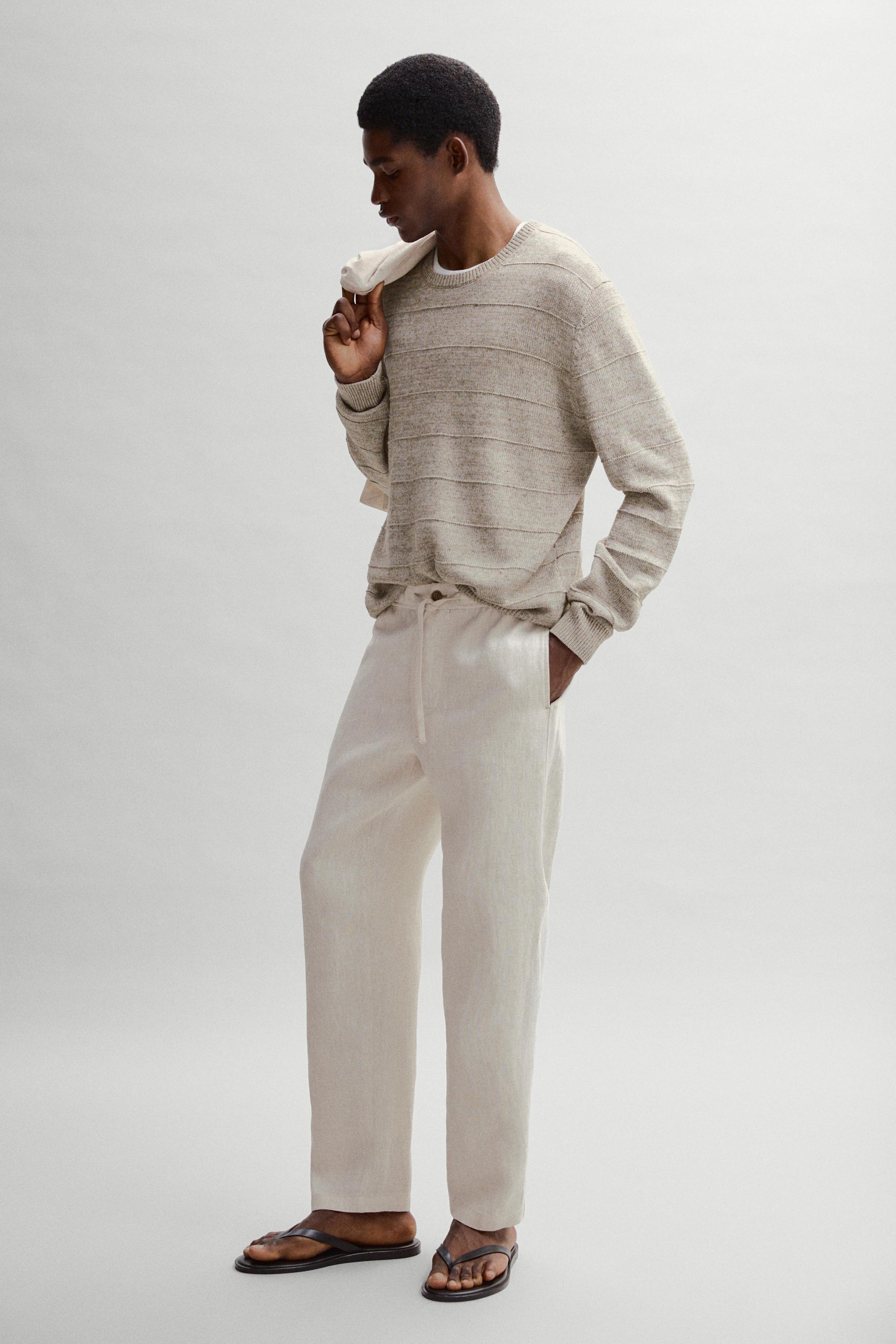 Linen jogger fit pants — BEIGE