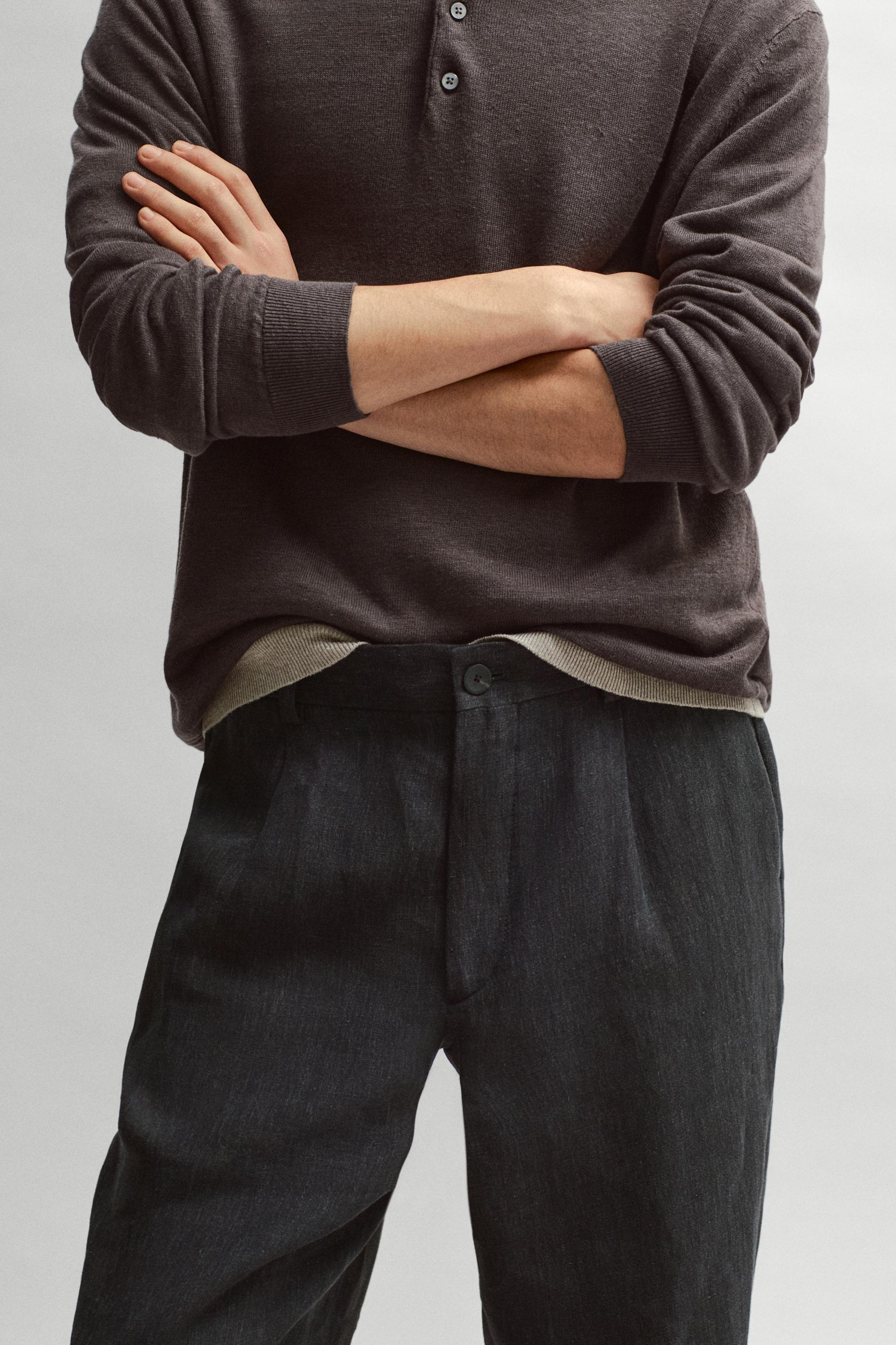 Total look linen trousers with flecked detail — DARK BLUE
