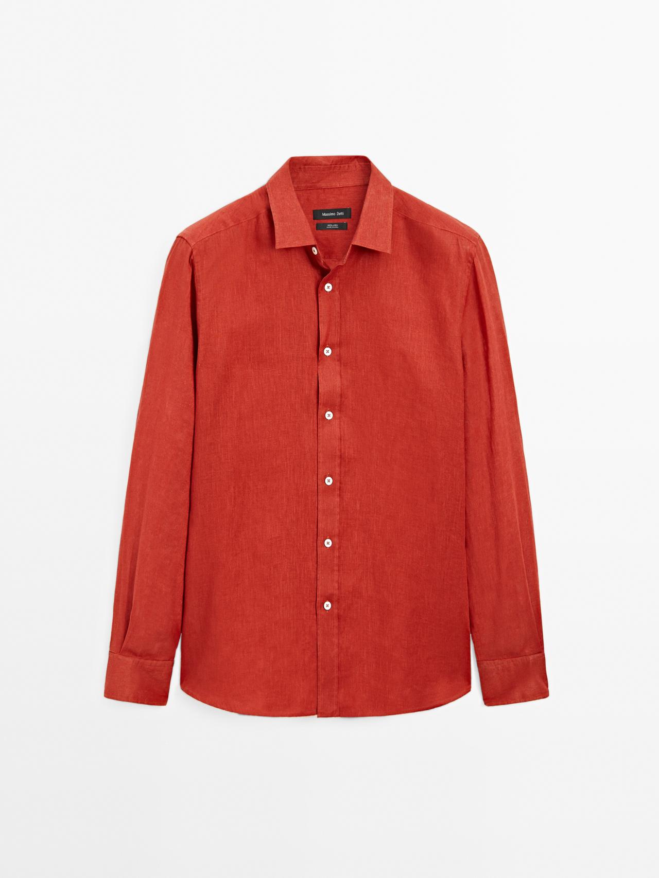 Massimo Dutti - Herre - Slim Fit Skjorte I 100 % Hør - Orange - Xl