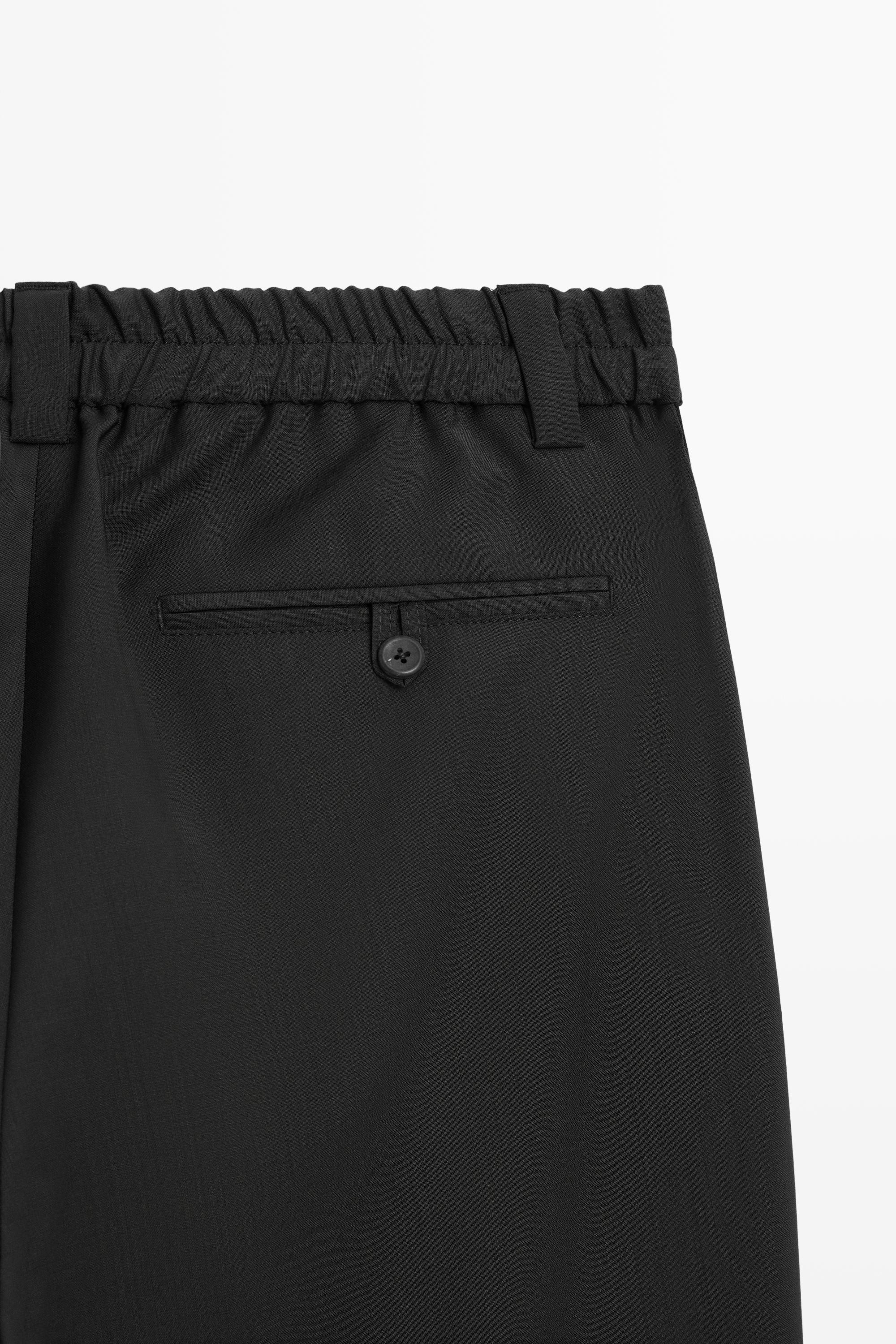 Relaxed fit cool wool trousers with darts — BLACK