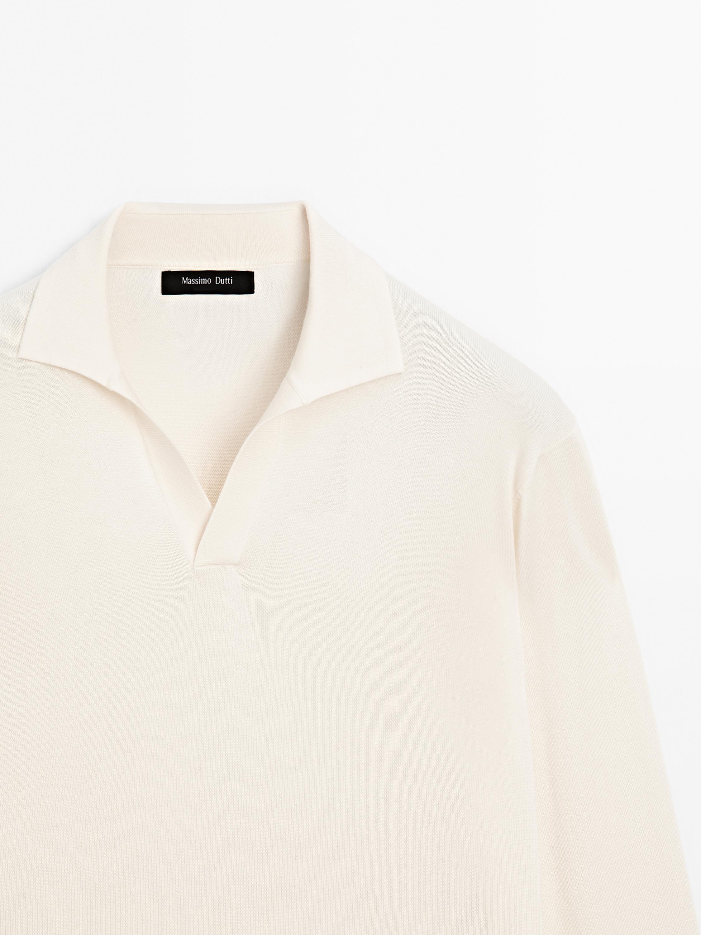 V-neck knitted polo shirt · Cream · Sweaters | Massimo Dutti