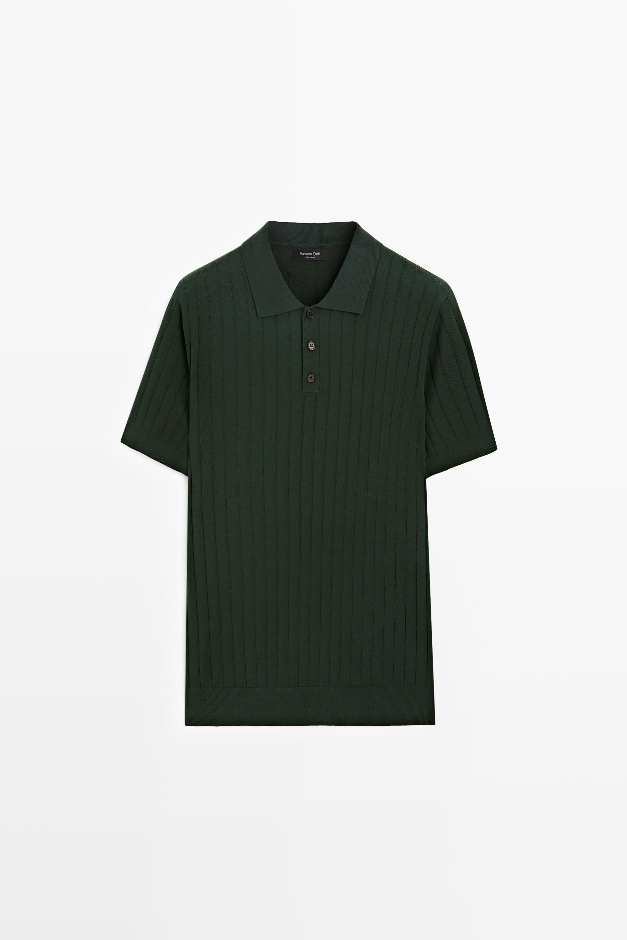 Ribbed knit cotton blend polo shirt — BOTTLE GREEN