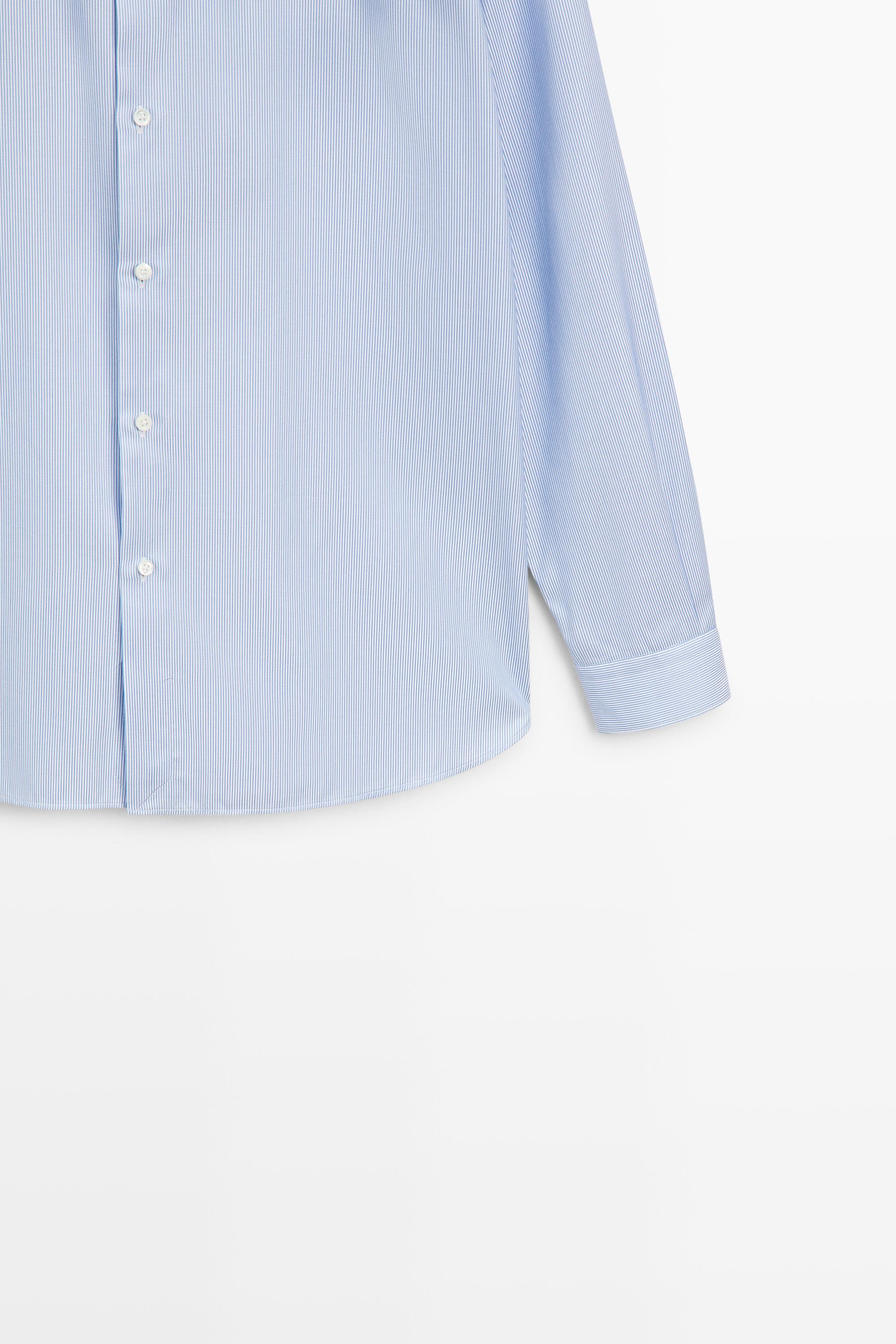 Slim fit striped 100% cotton shirt — BLUE