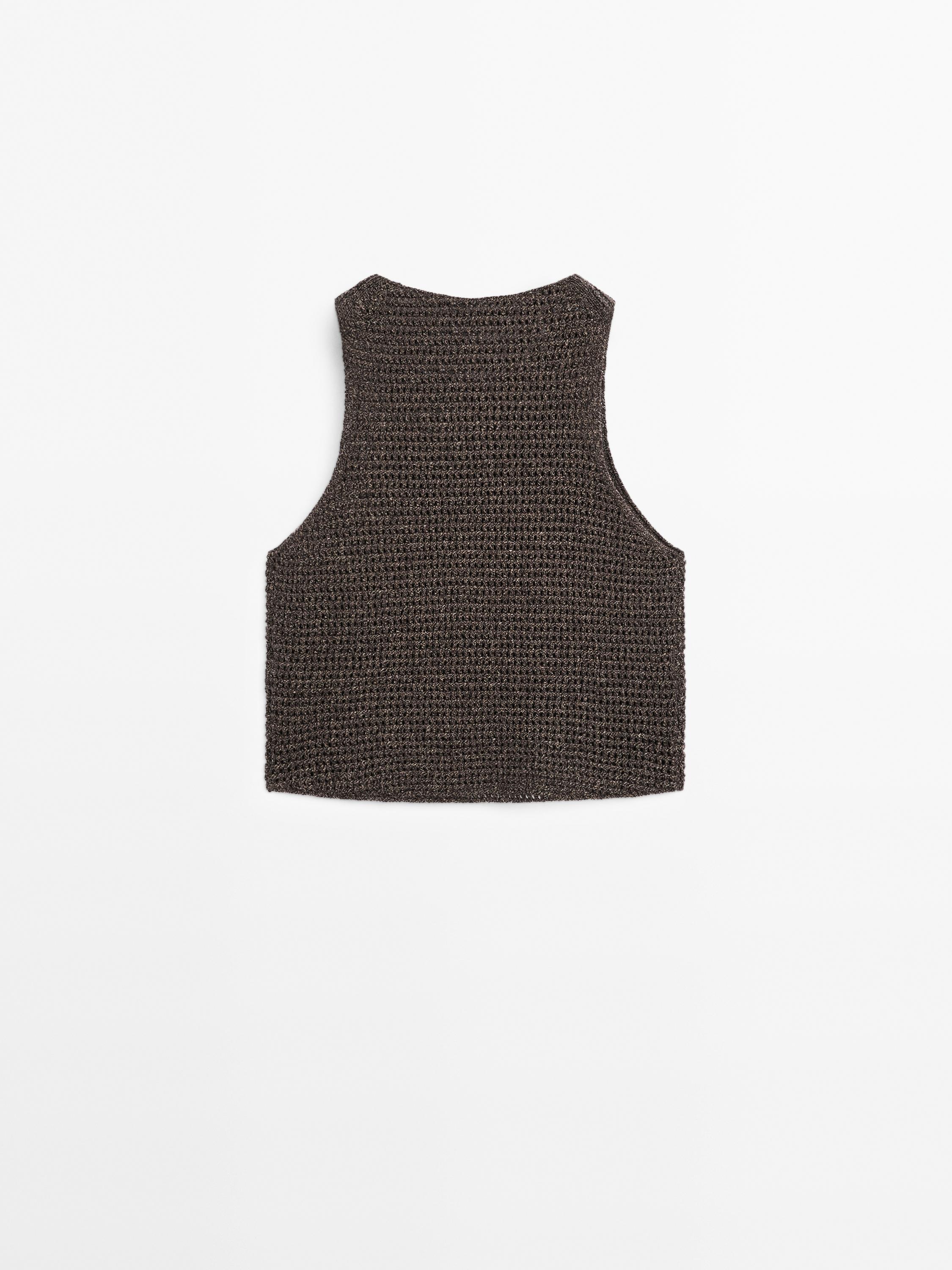 Top din tricot ajurat cu amestec de bumbac