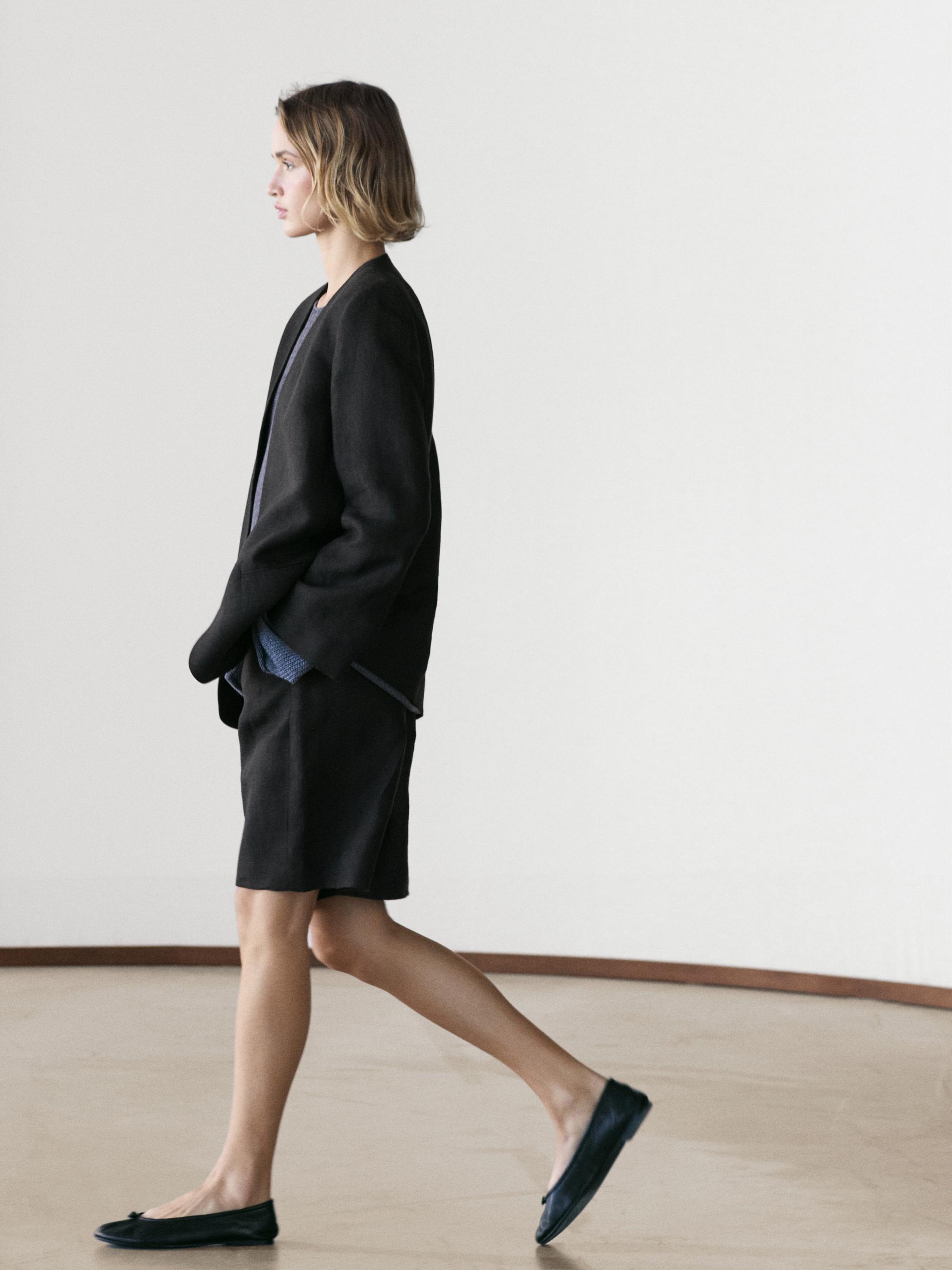 100% linen lapelless blazer — BLACK
