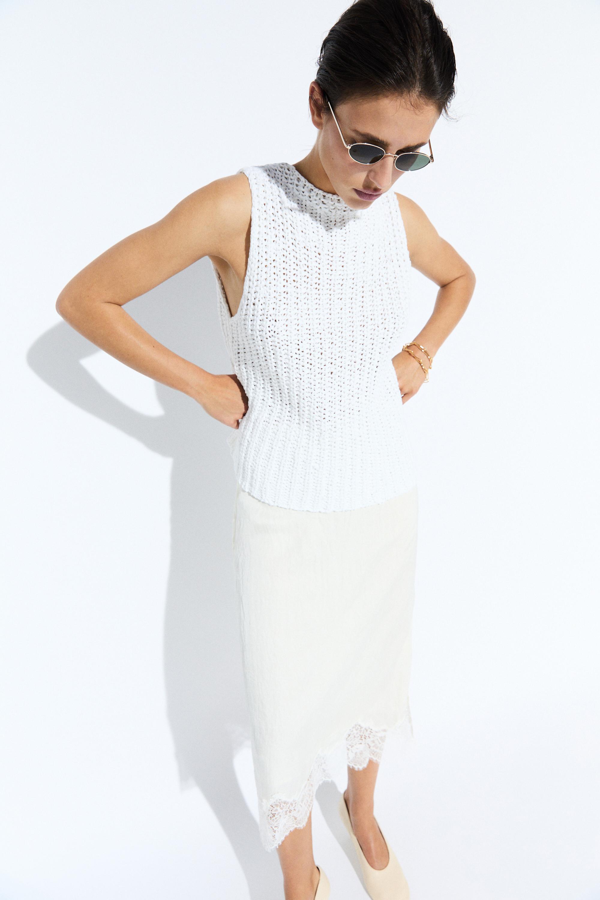 Flowing midi skirt with lace detail — WHITE