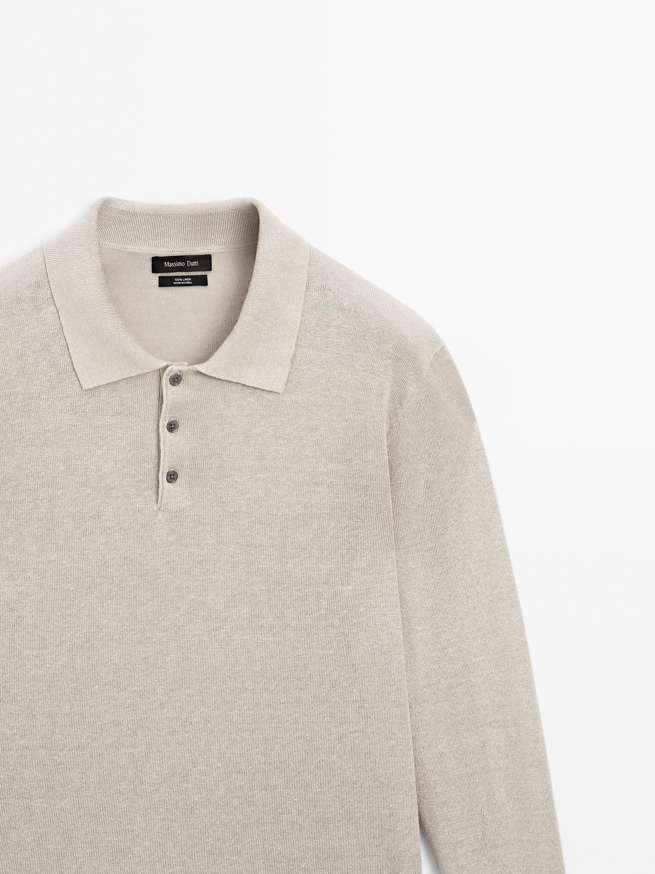Linen polo collar knit sweater