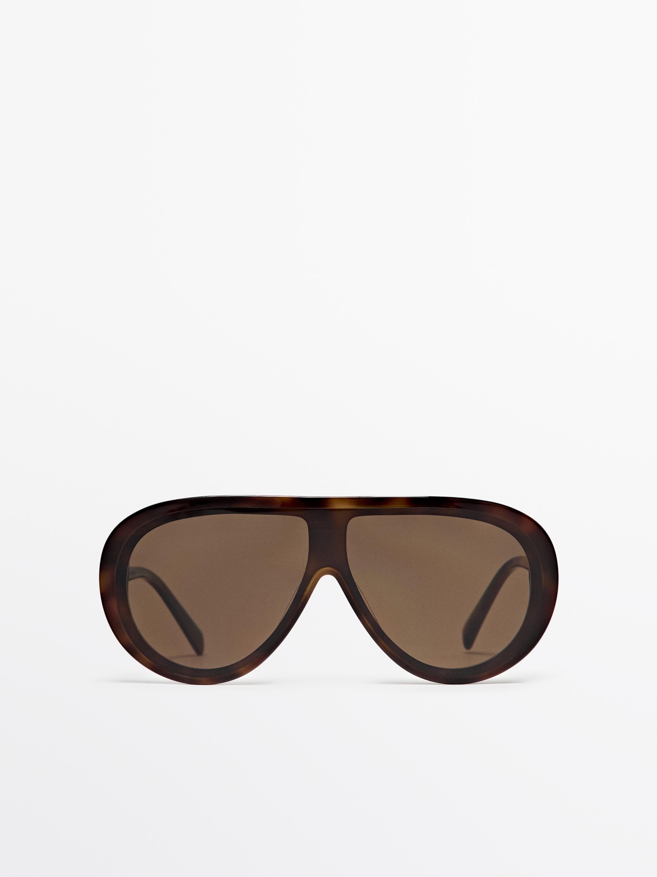 Tortoiseshell-effect aviator sunglasses — BROWN