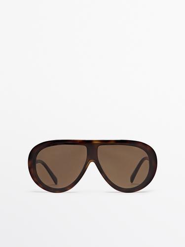 Tortoiseshell-effect aviator sunglasses — BROWN 1