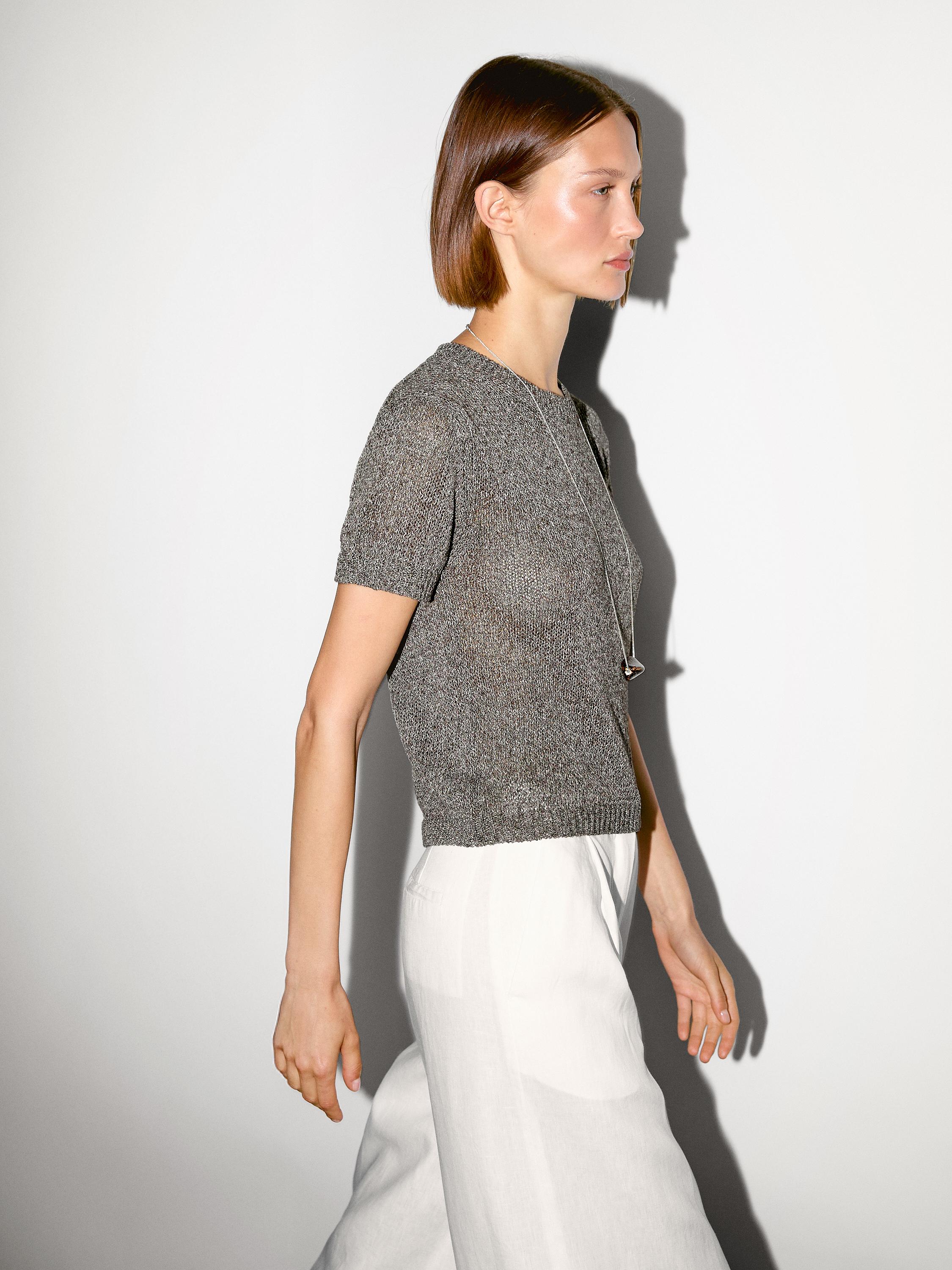 Metallic short sleeve knit sweater