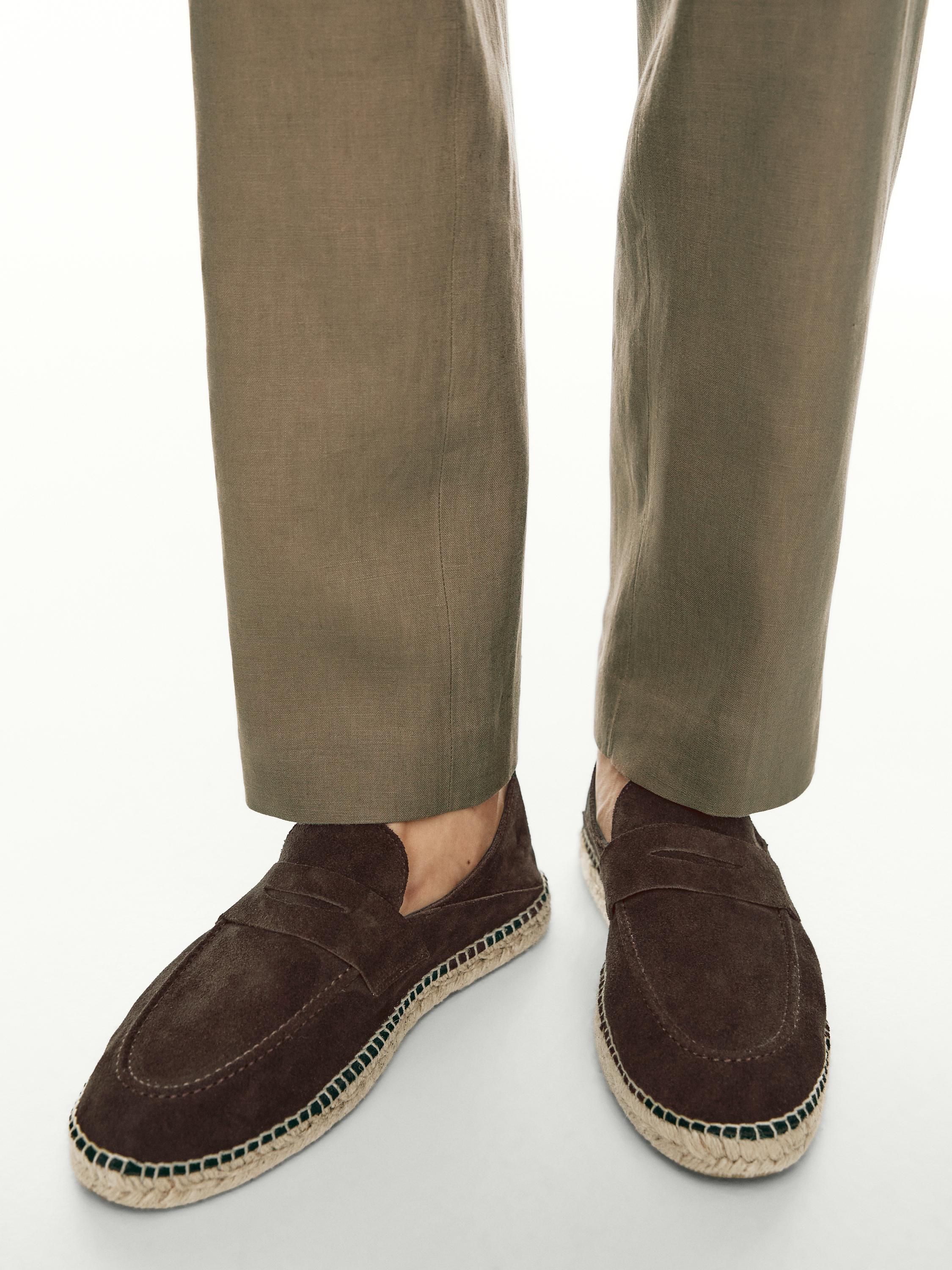 Split leather espadrilles with penny strap — BROWN