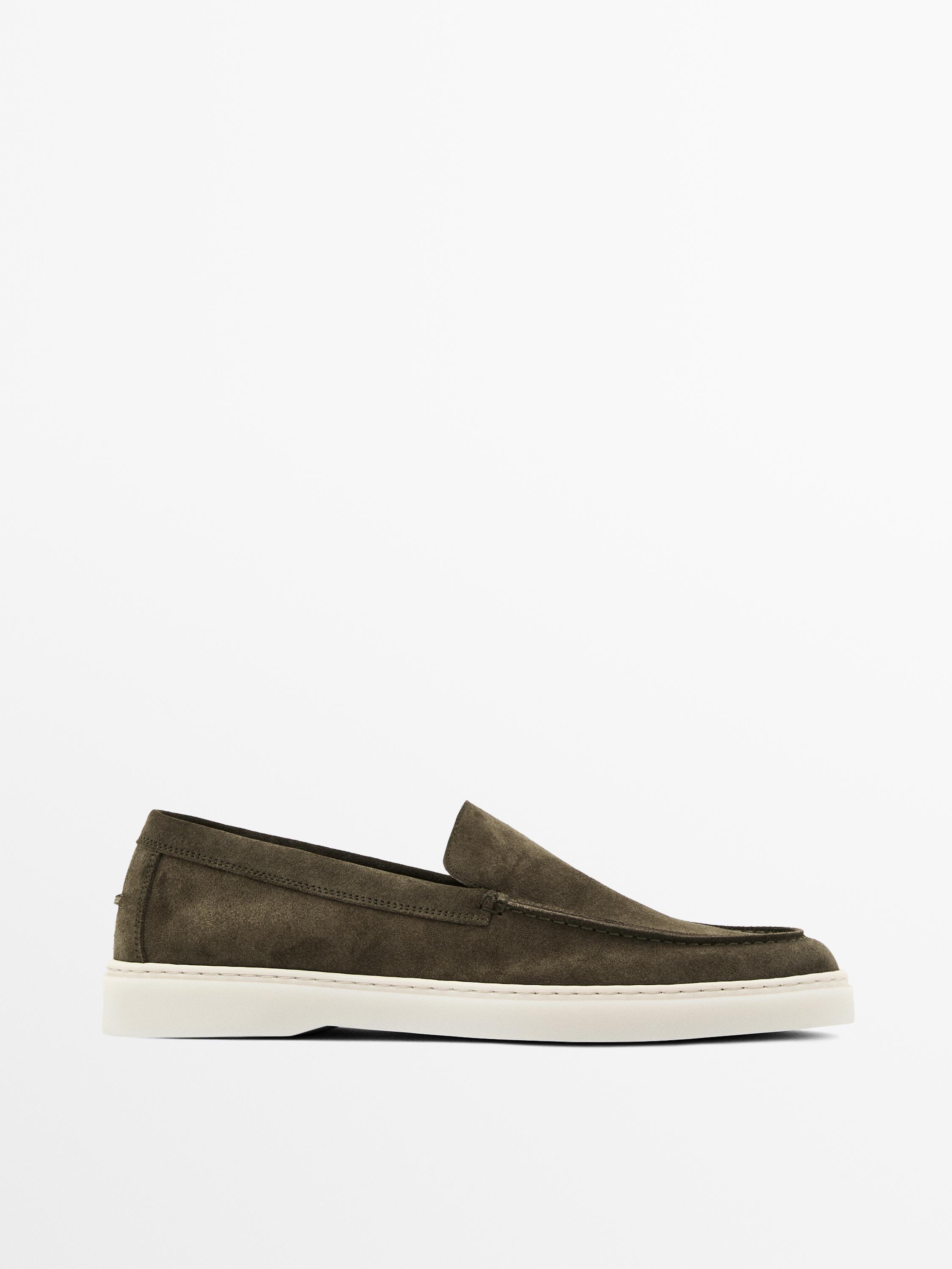 Split leather loafers with moc toe