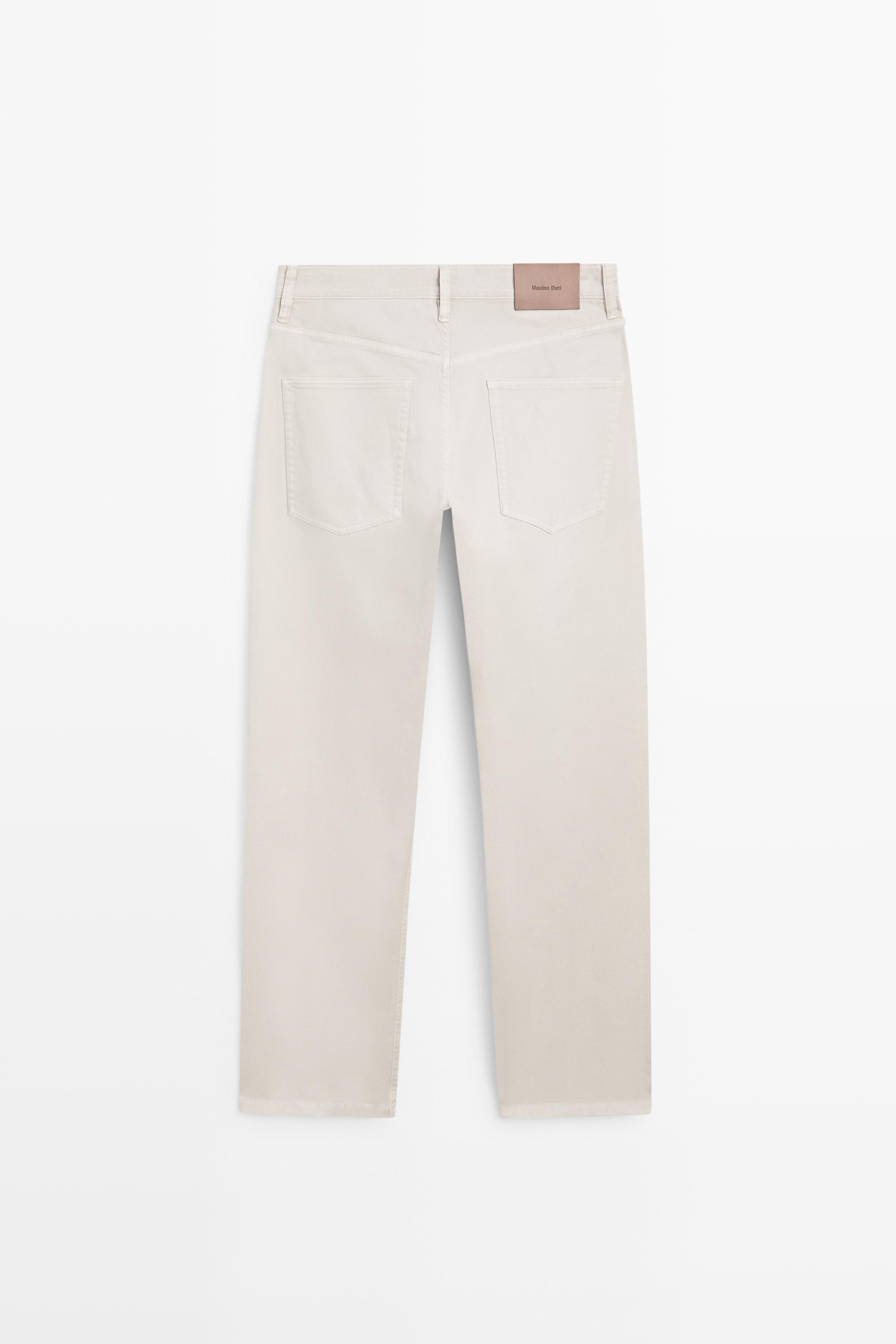Lightweight tapered fit denim-effect trousers — STONE