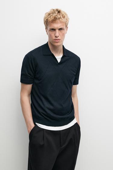 Argyle knit polo sweater — NAVY BLUE 3