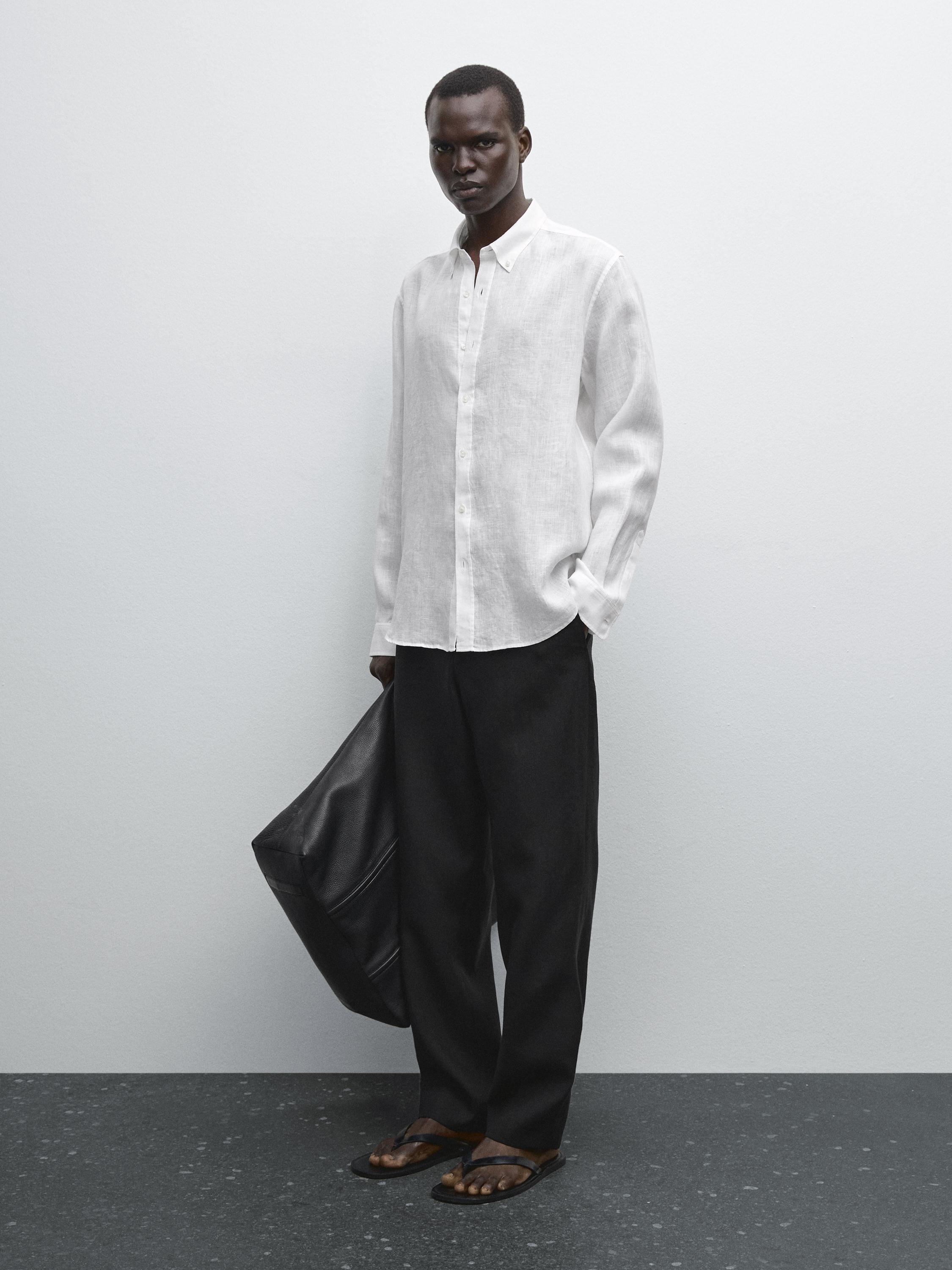 Camisa regular fit 100% lino · Blanco · Camisería Massimo Dutti