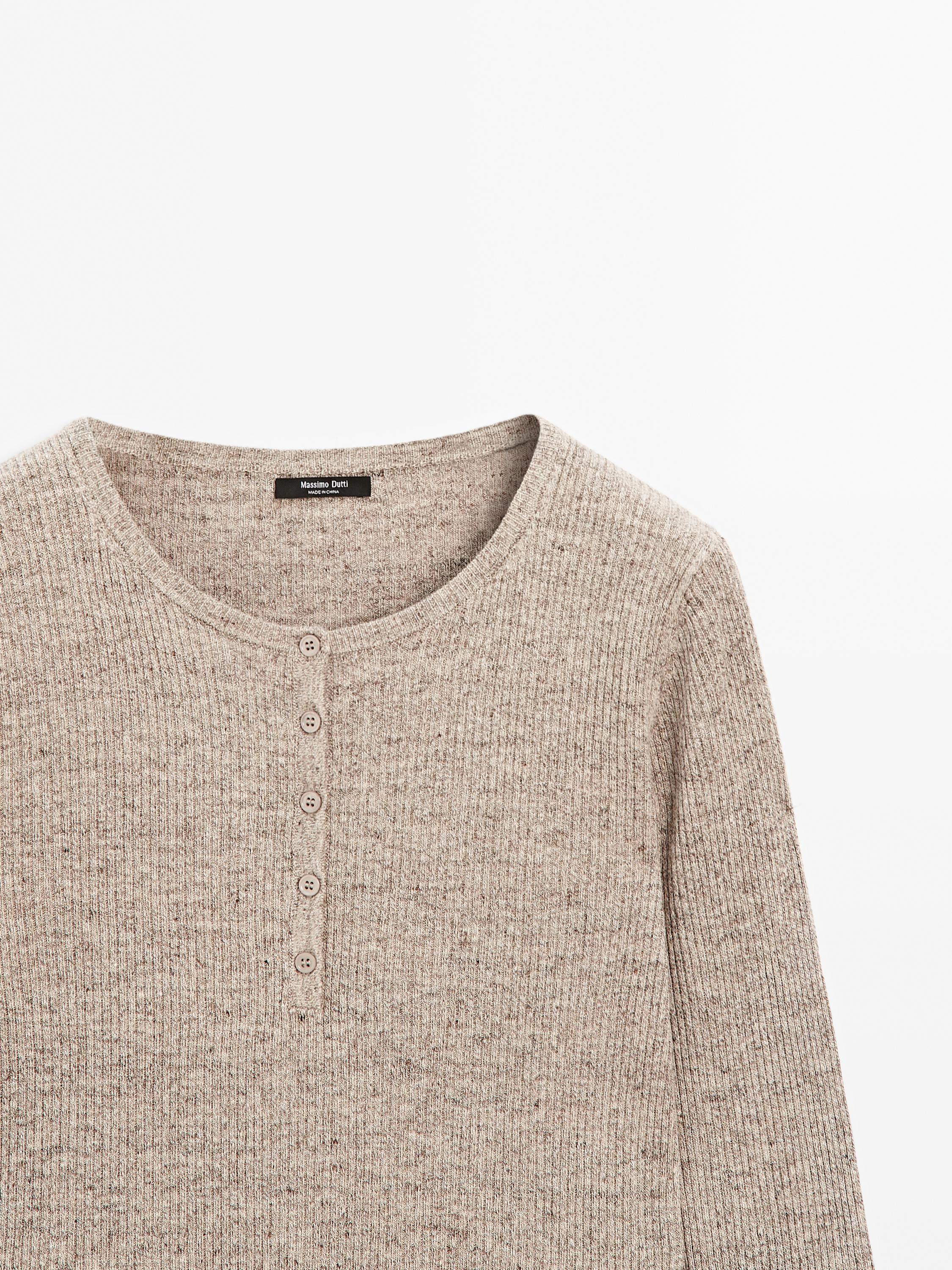 Linen blend henley sweater