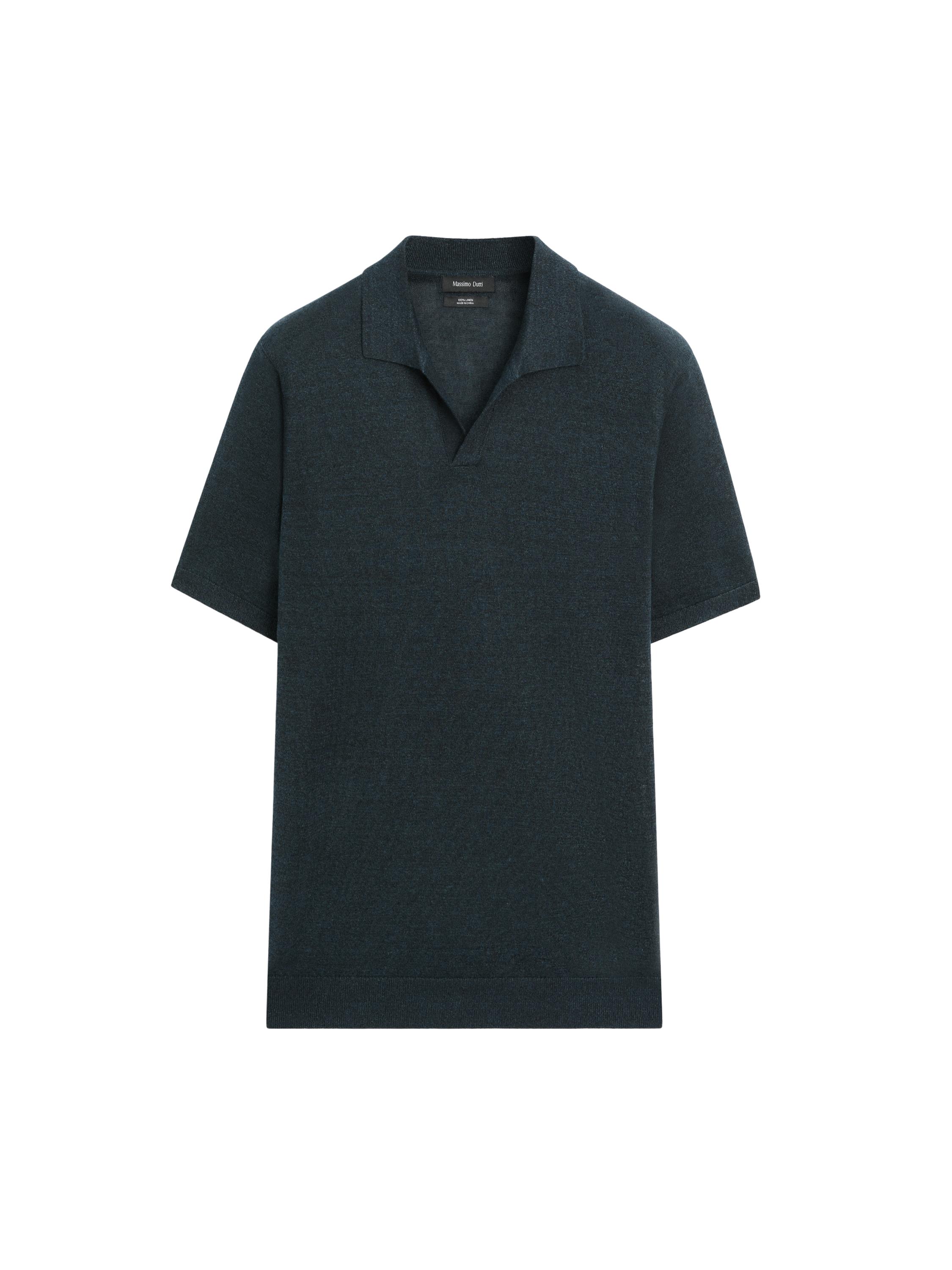 Linen V-neck polo sweater — NAVY BLUE