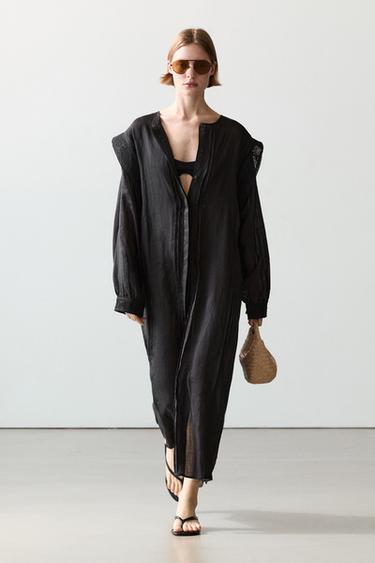 Midi dress with lace sleeves — BLACK 8