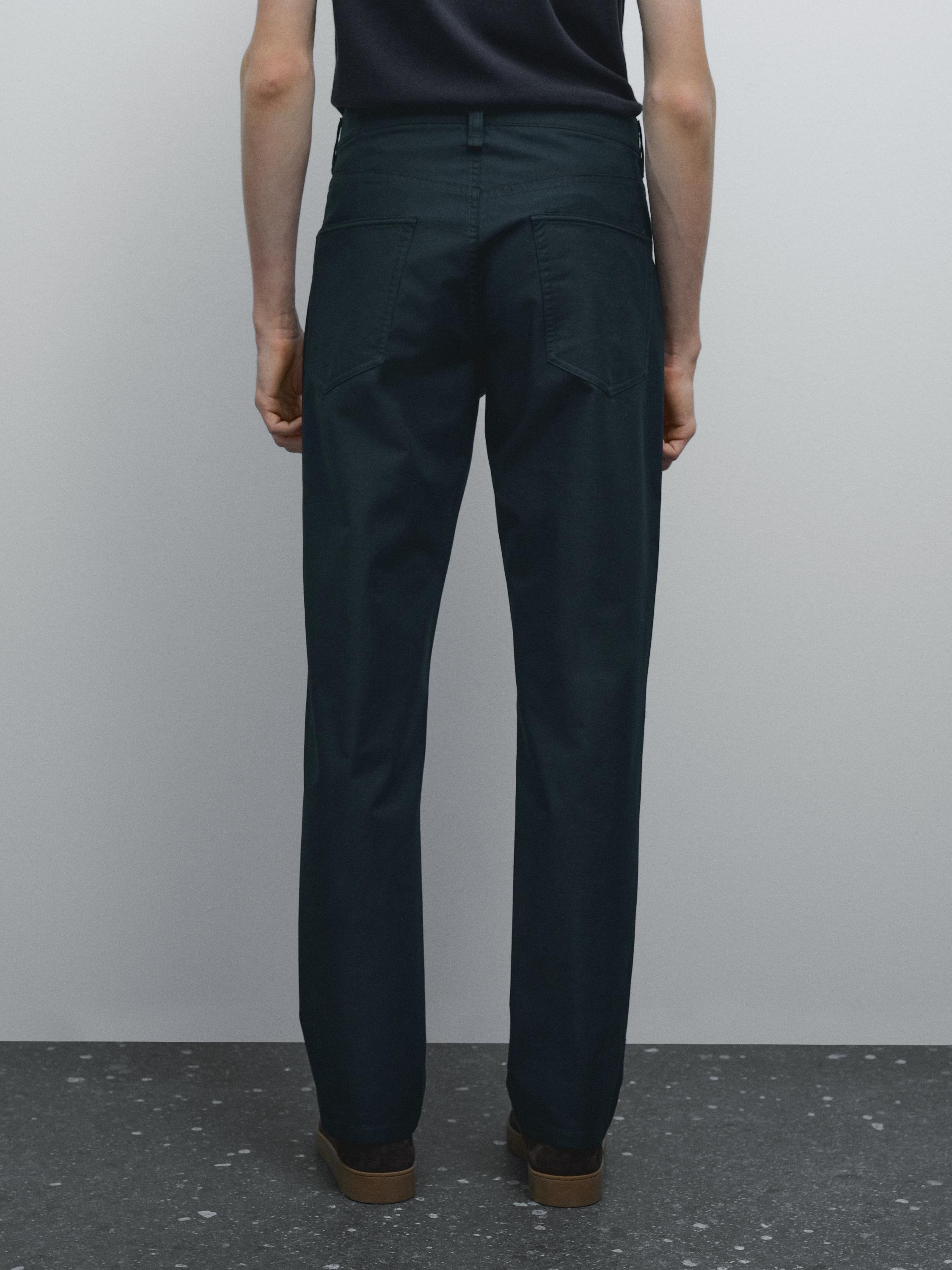 Lightweight tapered fit denim-effect trousers