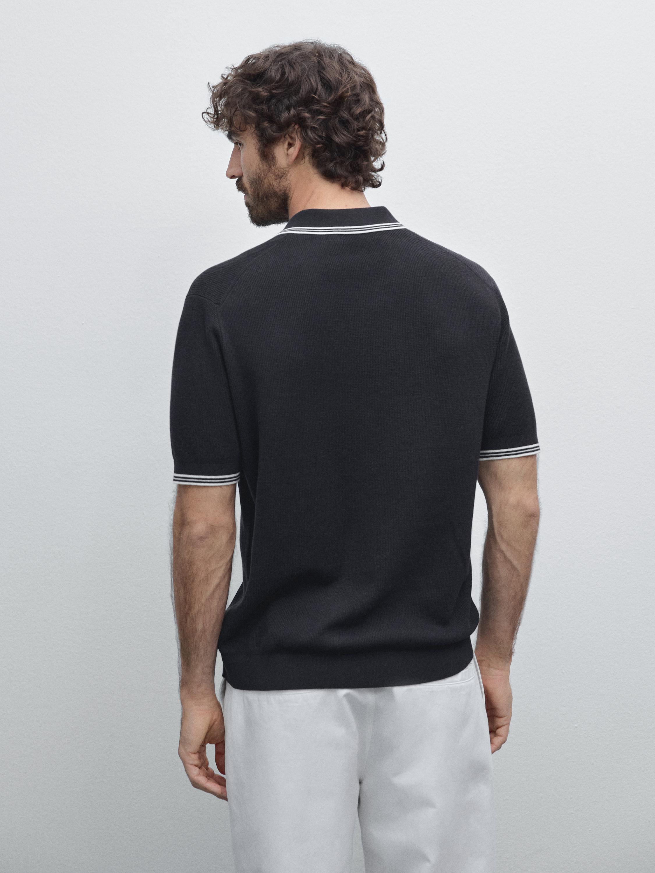 100% cotton knit polo shirt · Navy Blue, Cream · Sweaters