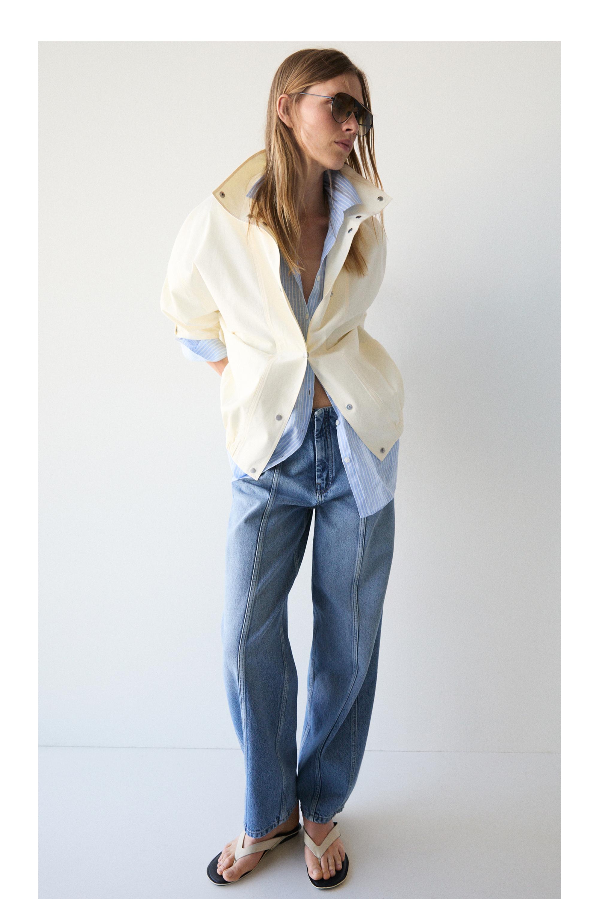 Barrel fit jeans with seam details — Light Blue
