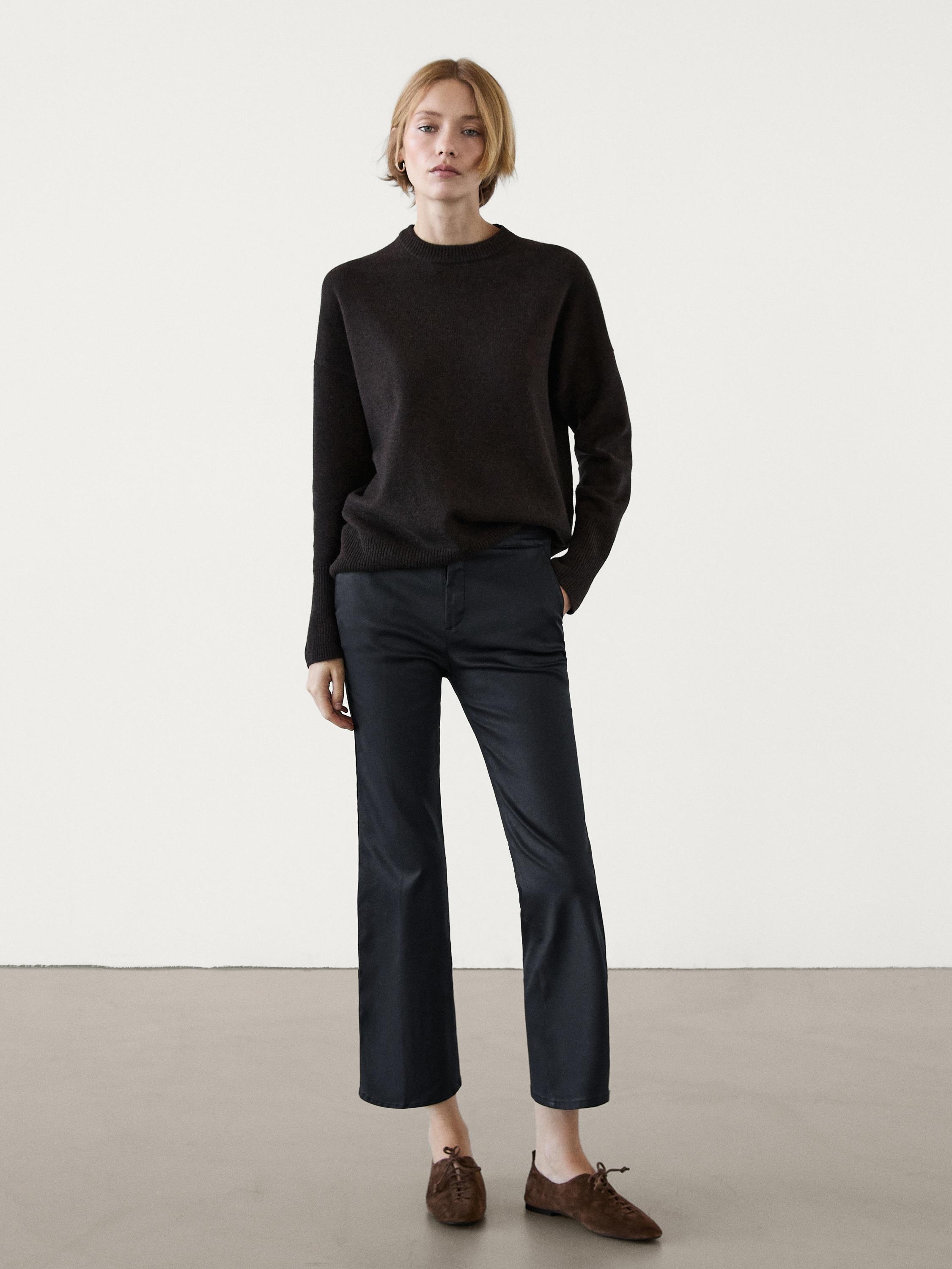 Waxed flare fit cropped trousers